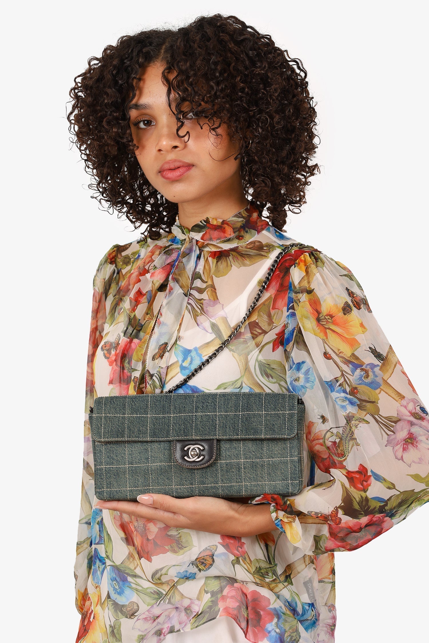 Chanel™ 2000-02 Blue East West Chocolate Bar Shoulder Bag