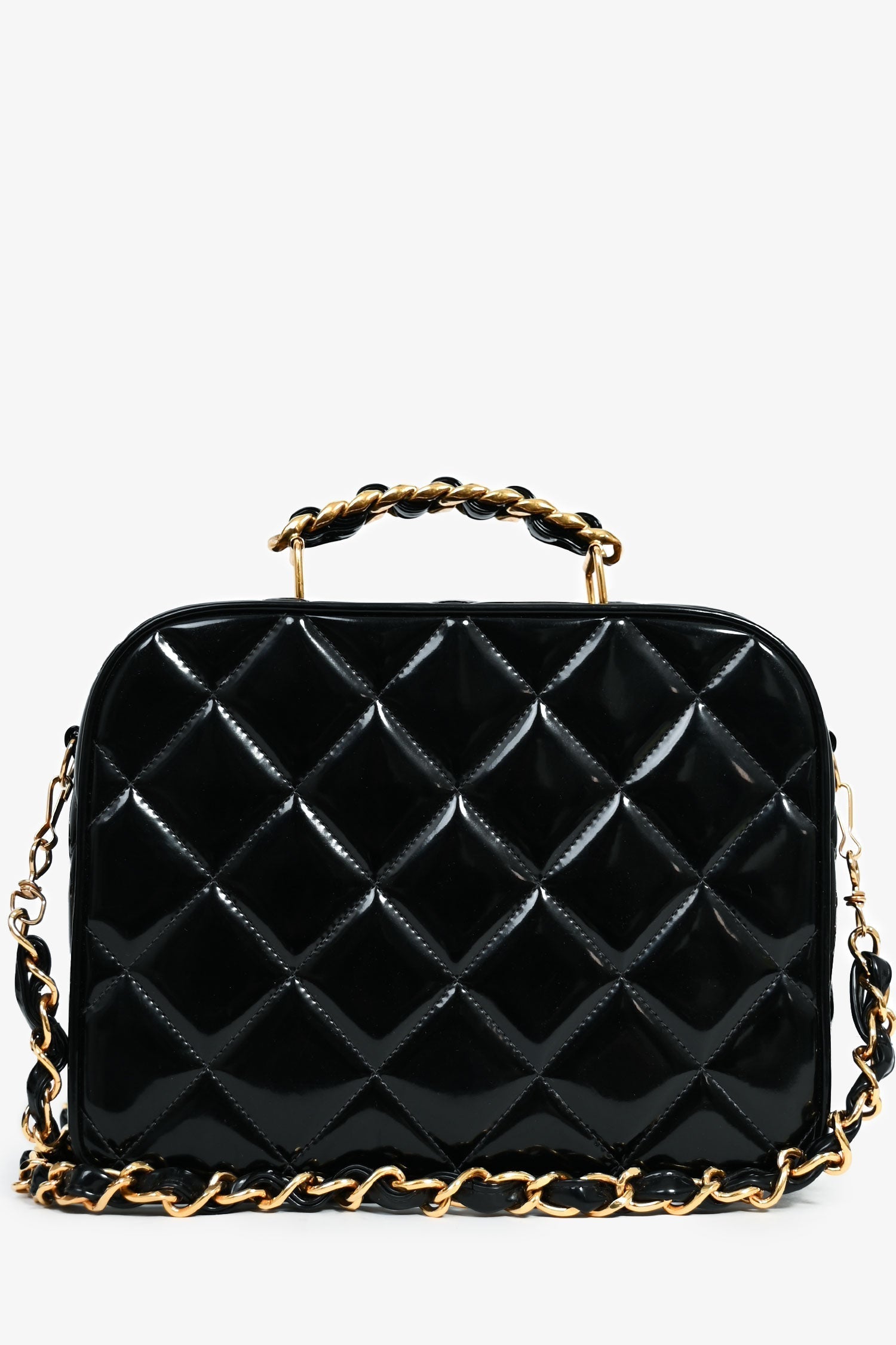 Chanel™ 1994-96 Black Patent Leather Large Vanity Case Handbag