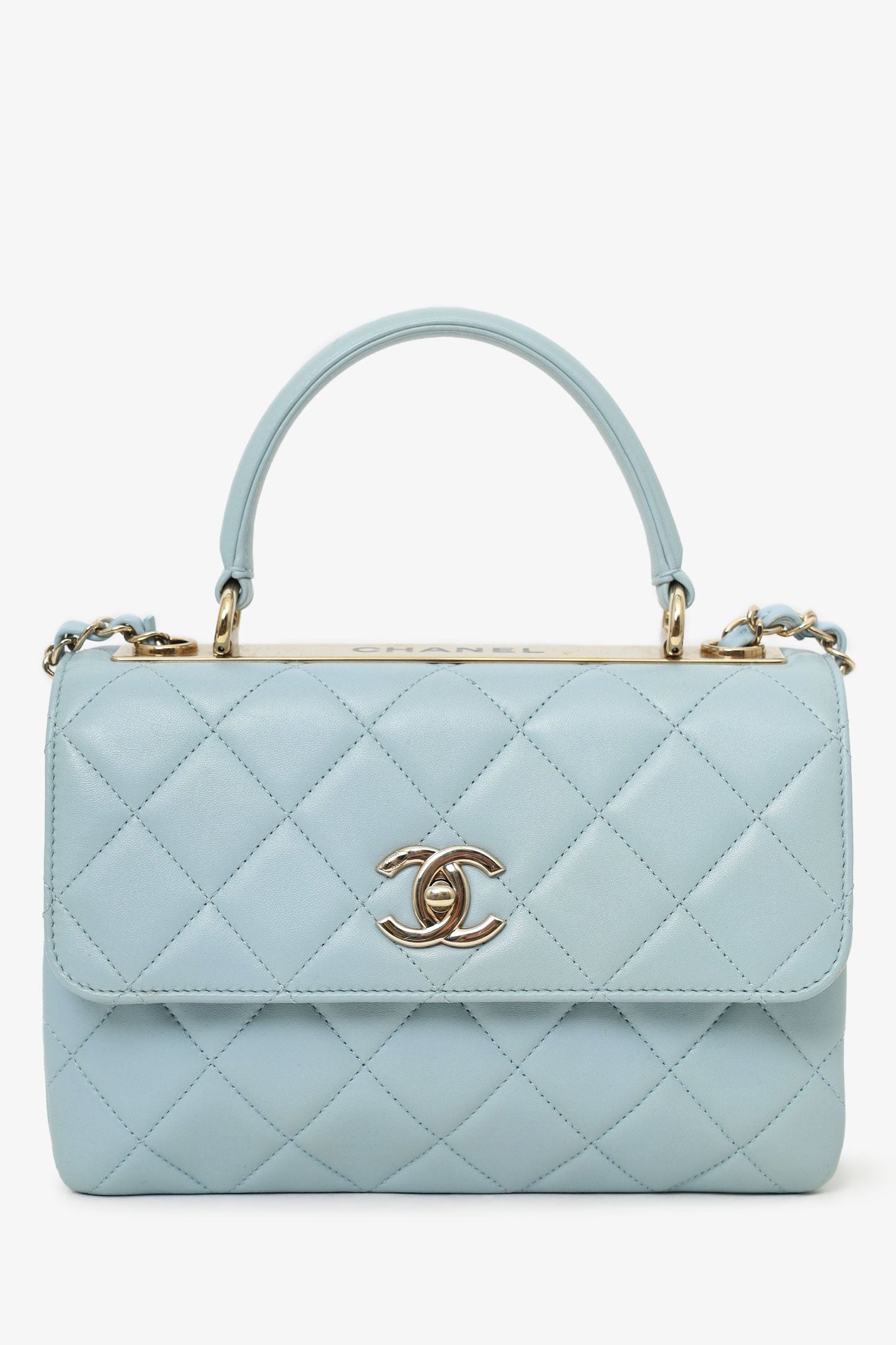 Chanel™ Blue Quilted Lambskin Medium Trendy CC Top Handle Handbag