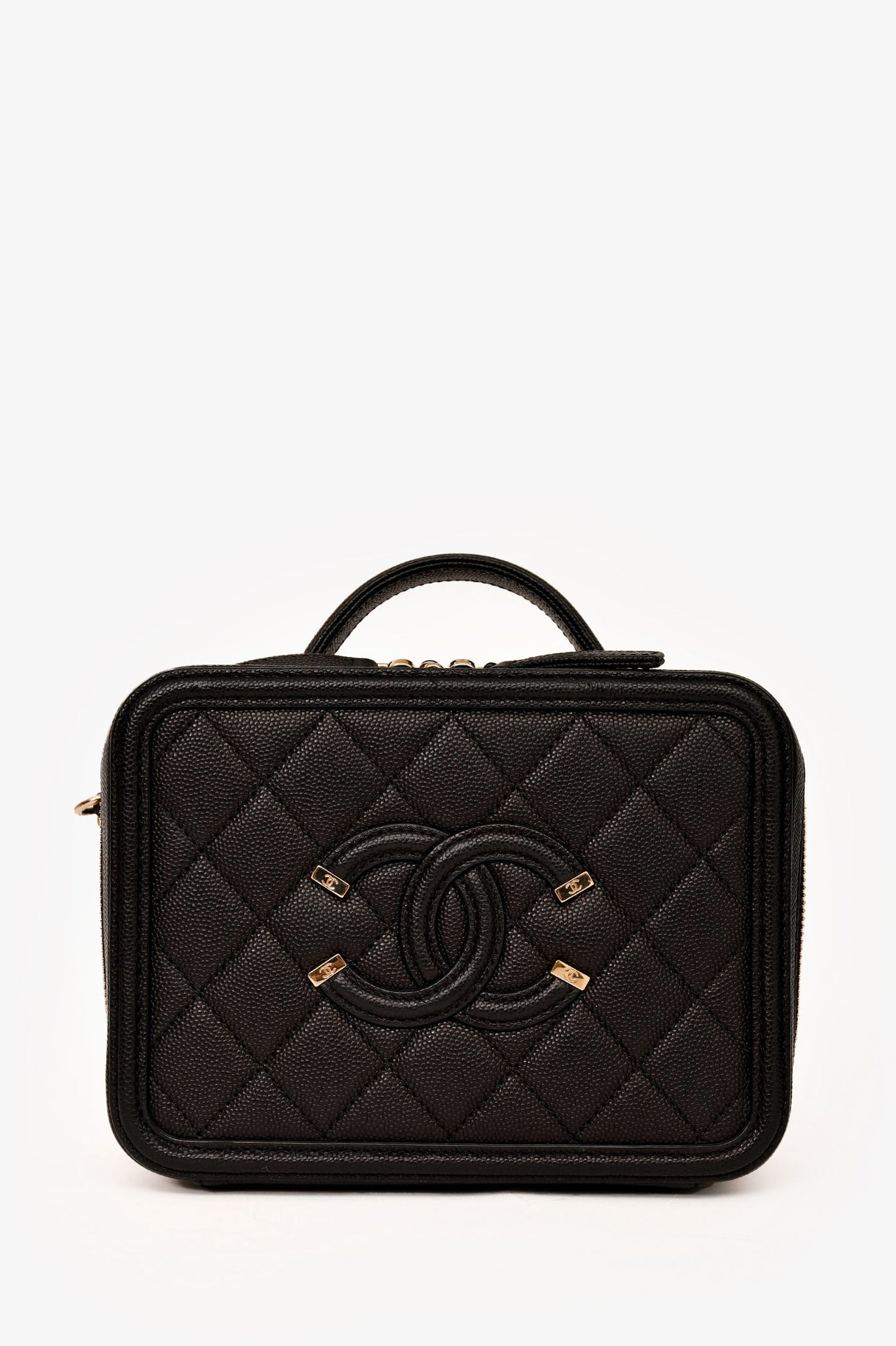 Chanel™ 2019-20 Black Caviar Leather Filigree Small Vanity Case Crossbody