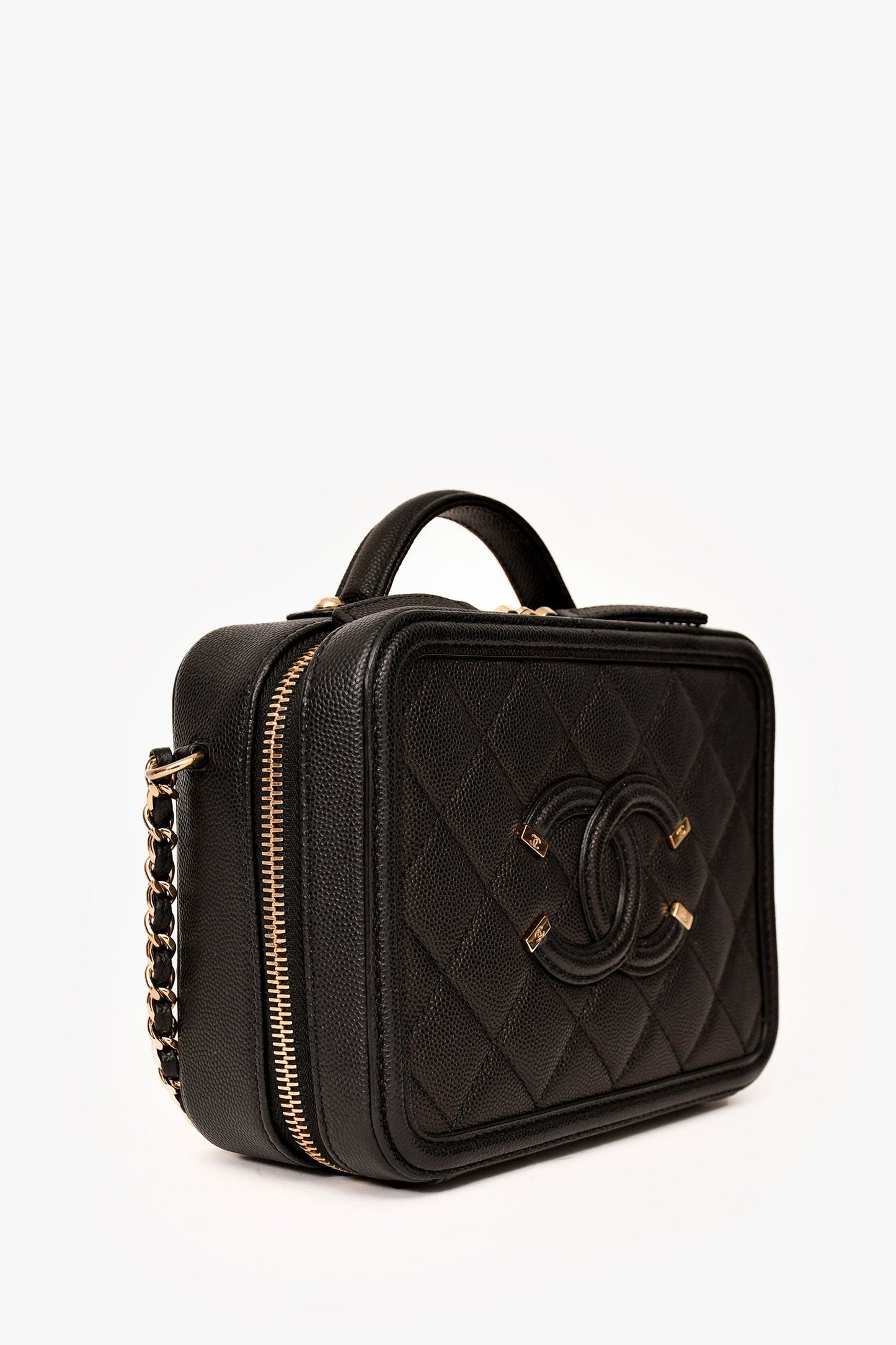 Chanel™ 2019-20 Black Caviar Leather Filigree Small Vanity Case Crossbody