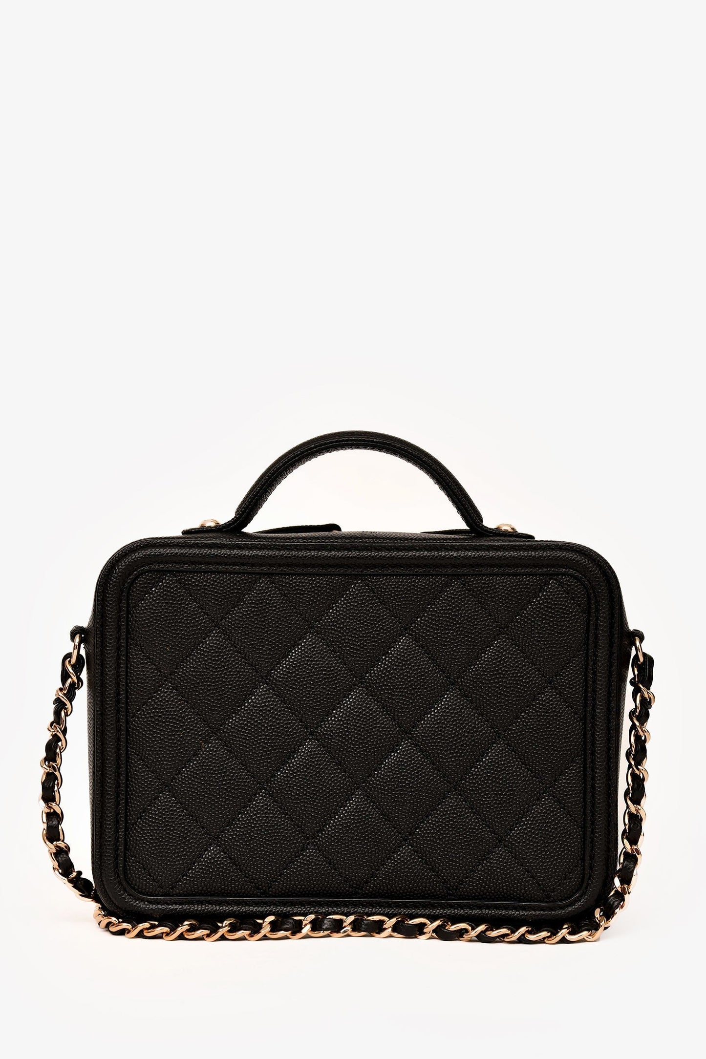 Chanel™ 2019-20 Black Caviar Leather Filigree Small Vanity Case Crossbody