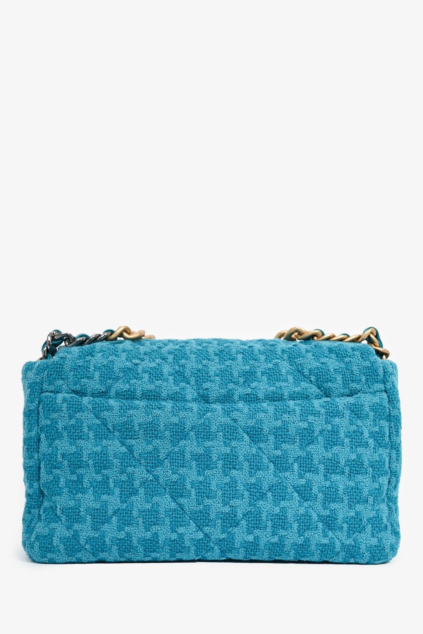 Chanel™ Blue Houndstooth Tweed Large 19 Flap Shoulder Bag