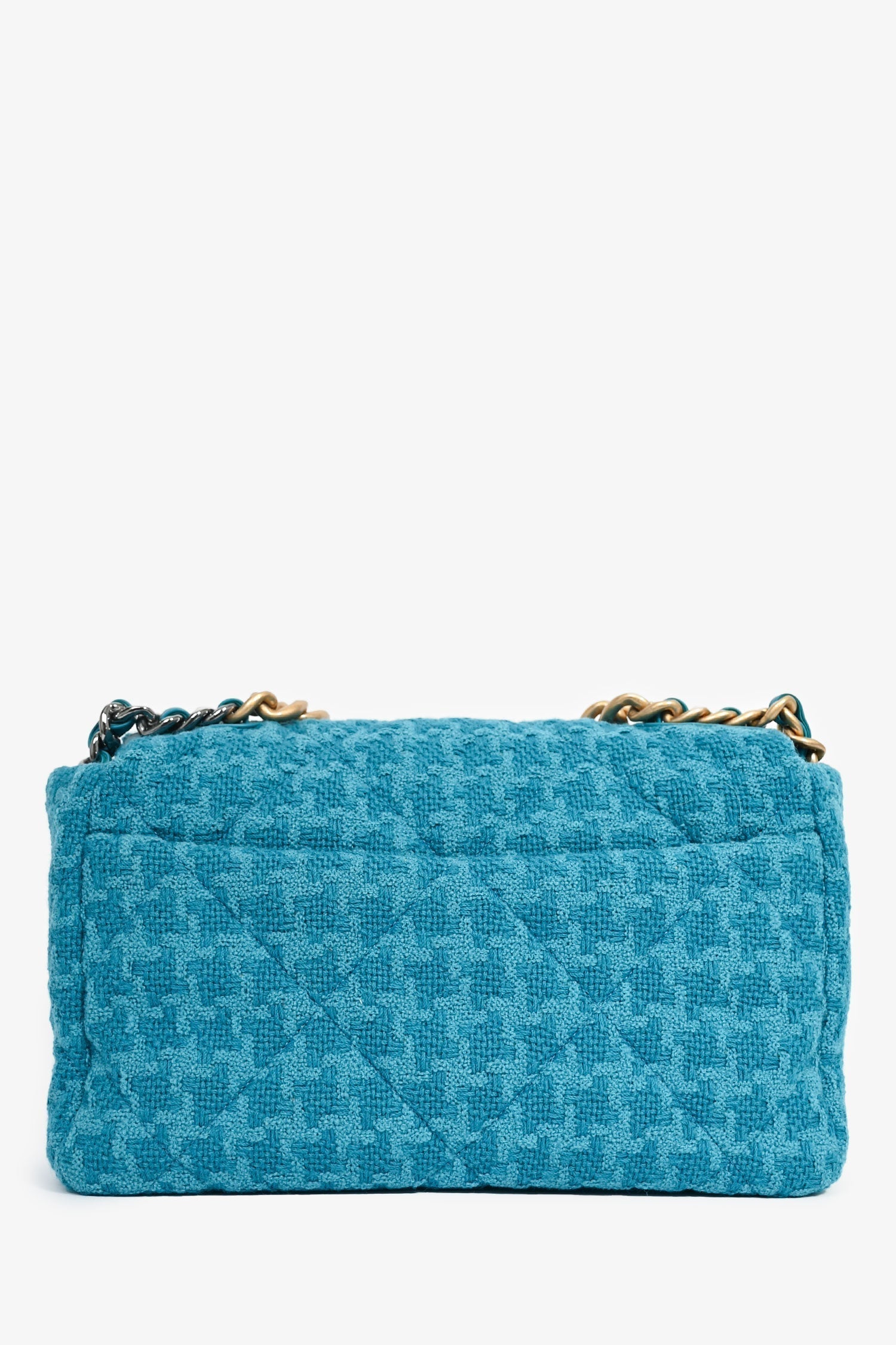 Chanel™ Blue Houndstooth Tweed Large 19 Flap Shoulder Bag