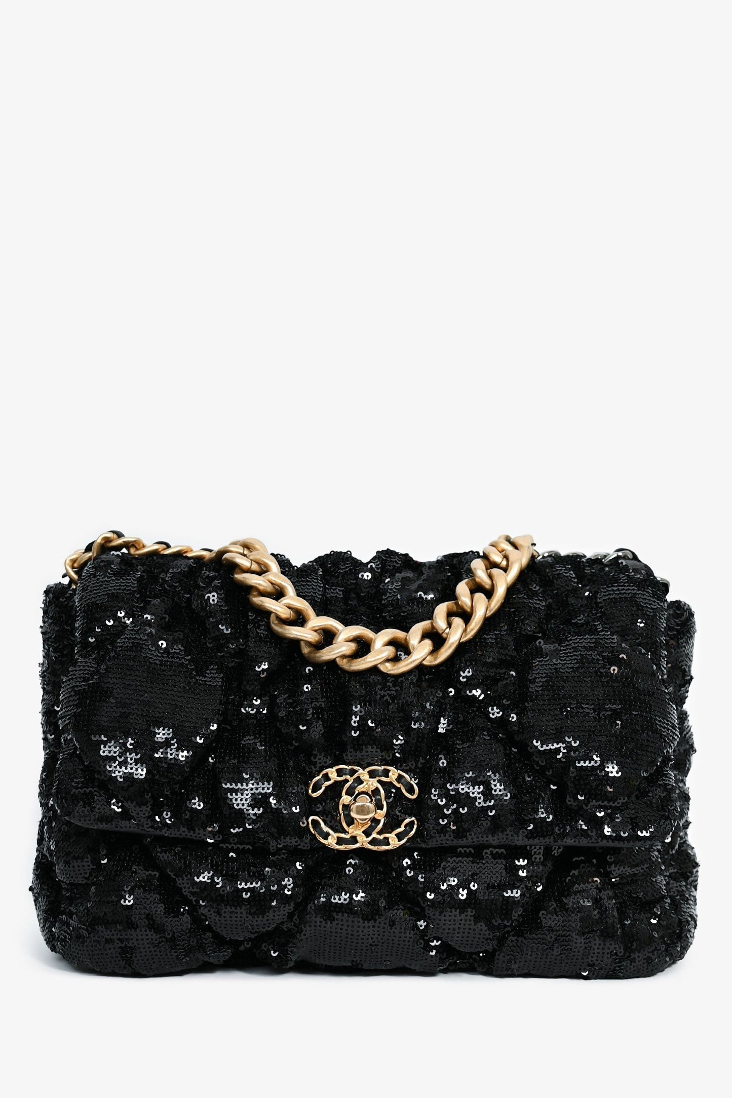 Chanel™ Black Sequin Tweed Large 19 Flap Bag