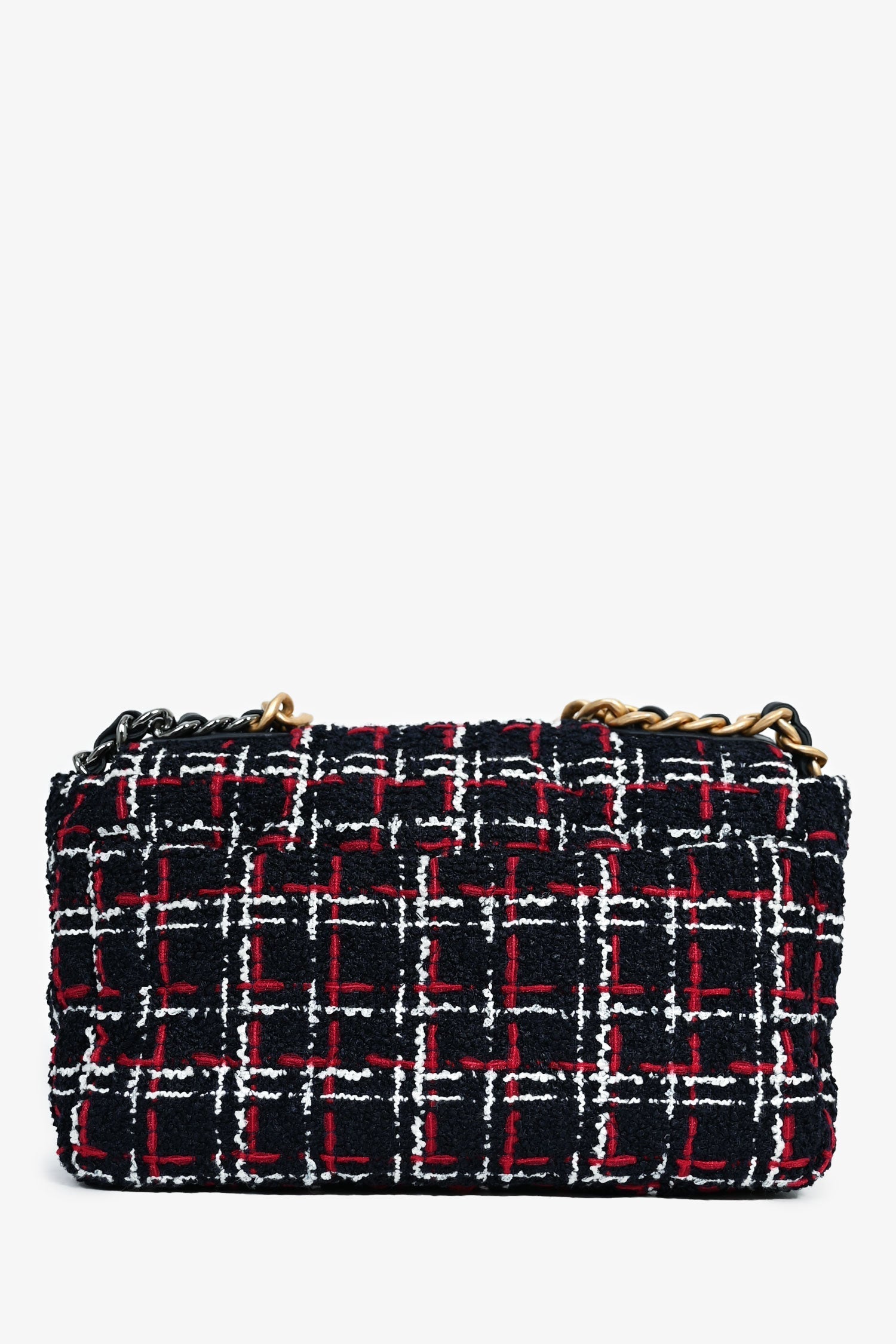 Chanel™ Black/Red/White Tweed Medium 19 Flap Shoulder Bag