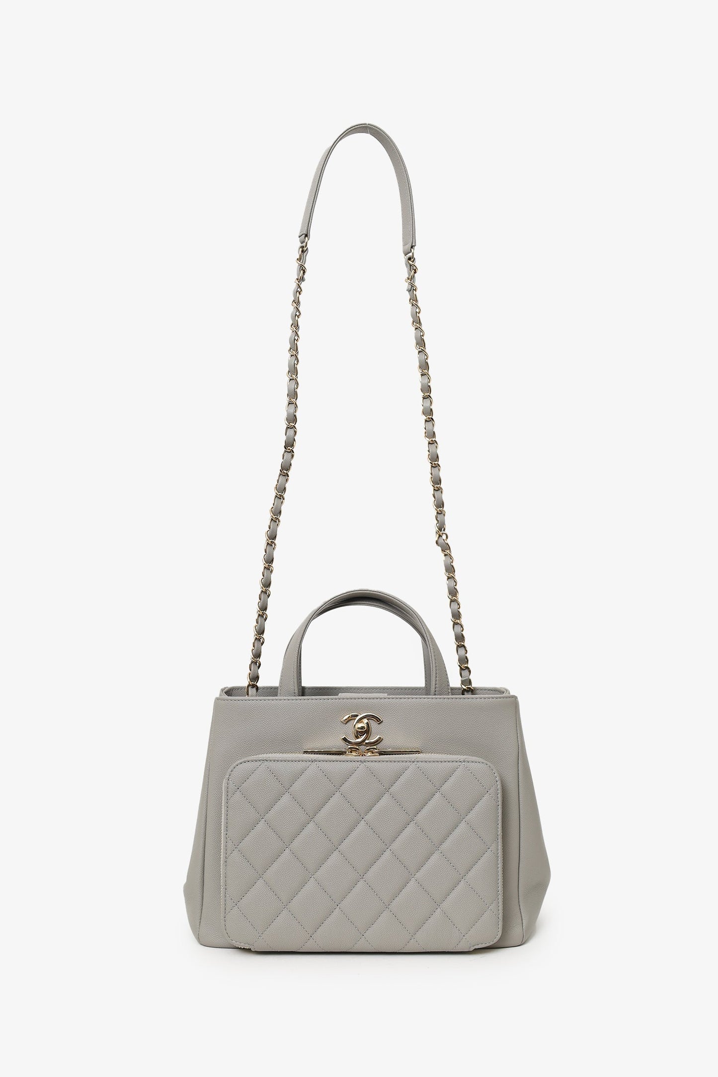 Chanel™ 2019 Grey Caviar Leather Quilted Small Business Affinity Shopping Tote