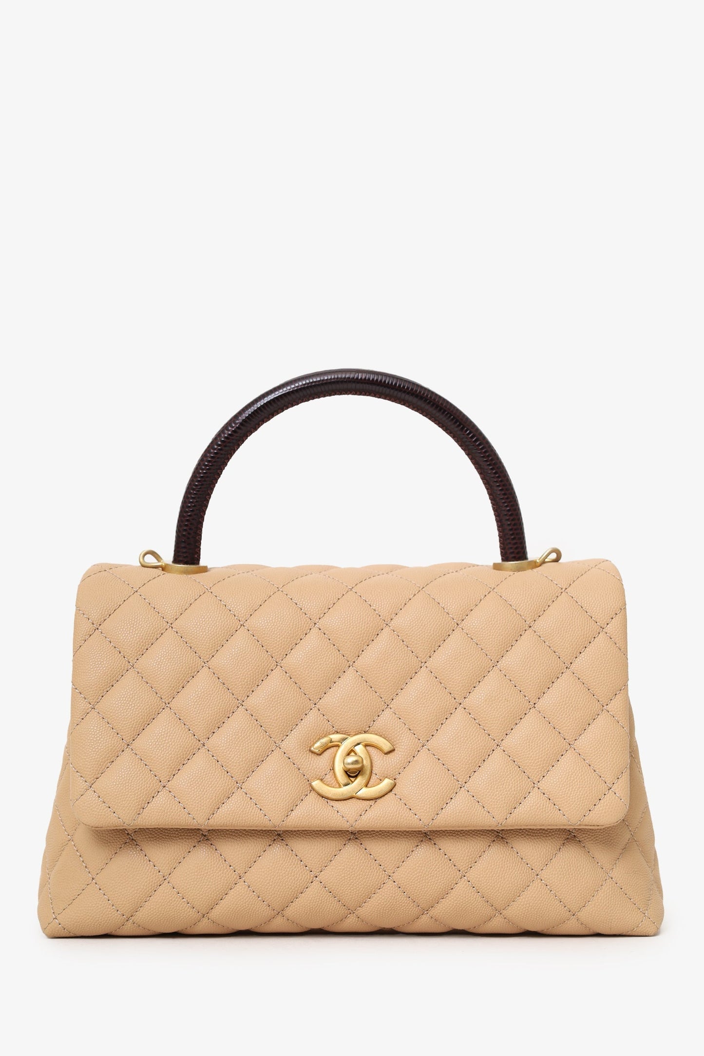 Chanel™ 2019-20 Beige Caviar Leather Small Coco Handle with Strap Handbag