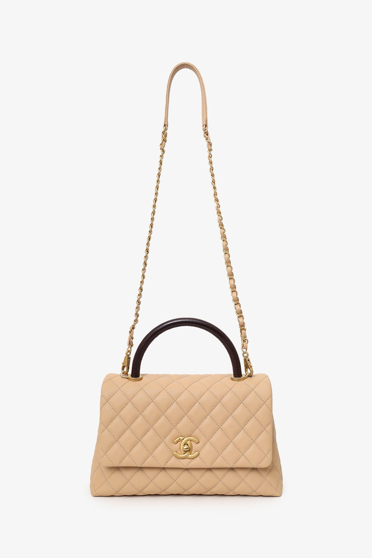 Chanel™ 2019-20 Beige Caviar Leather Small Coco Handle with Strap Handbag