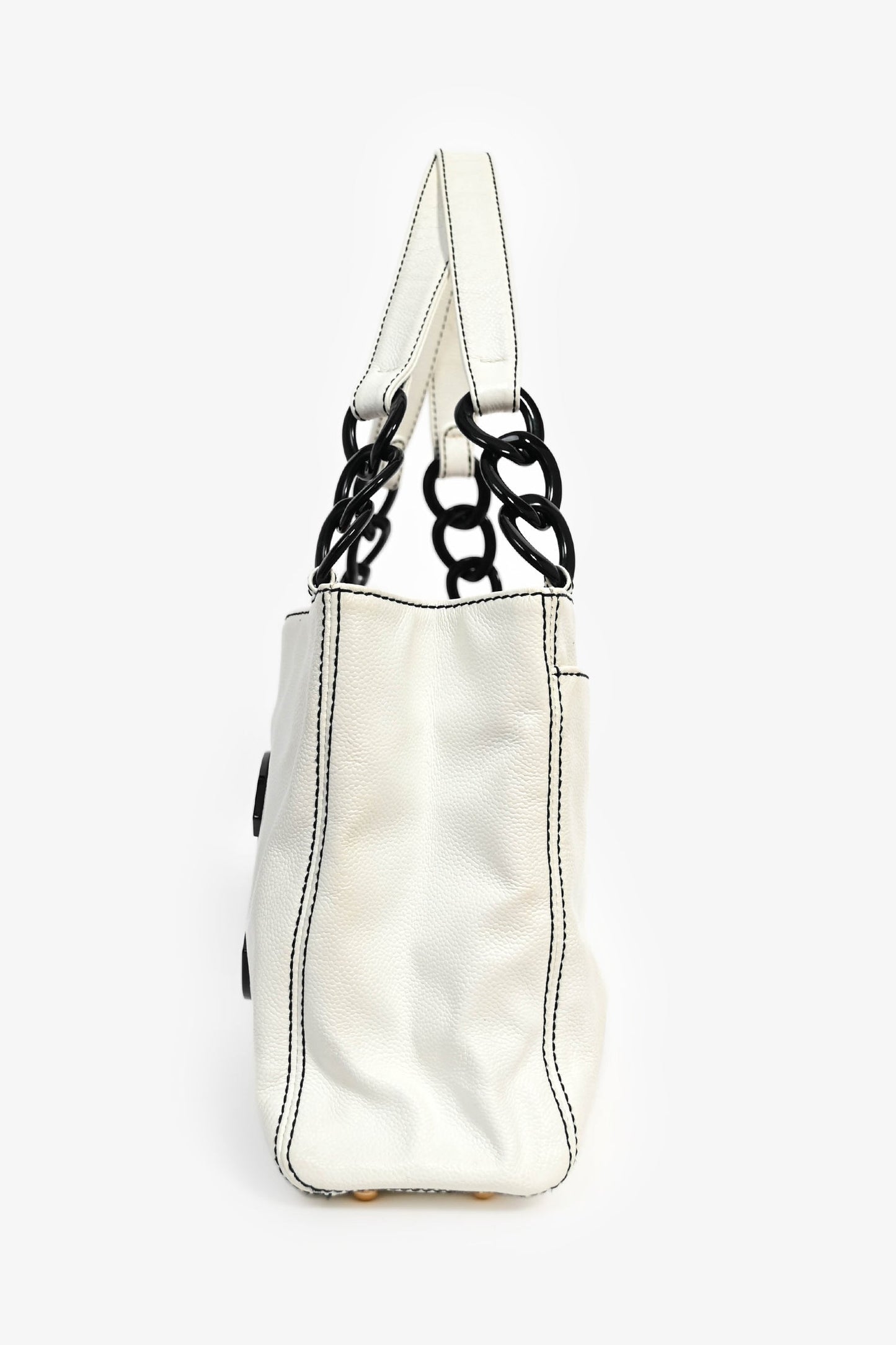Chanel™ 2004-05 White Caviar Leather Black Resin CC Chain Link Tote Bag
