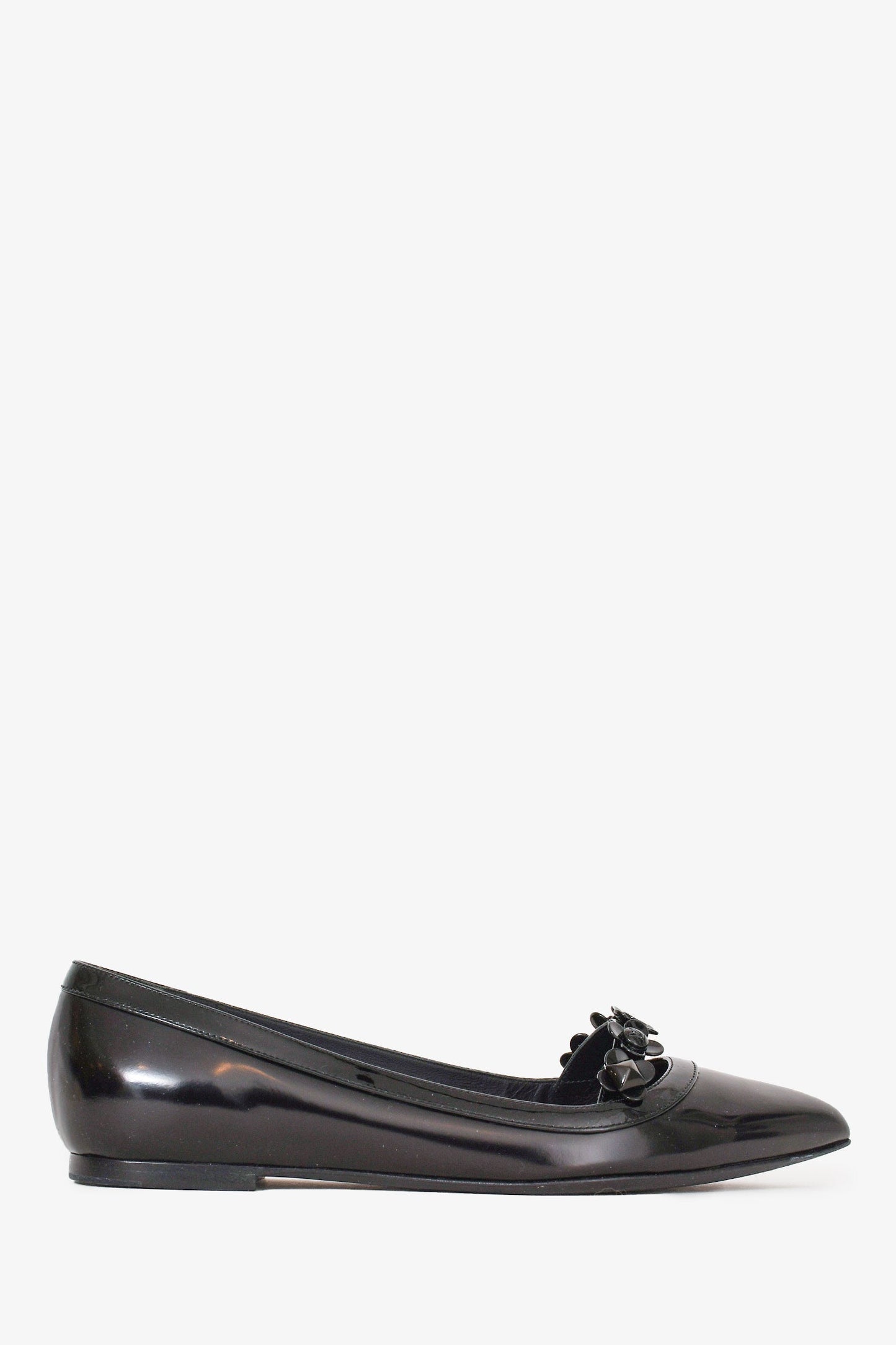 Louis Vuitton Black Patent Floral Embellished Pointed Flats Size 36.5