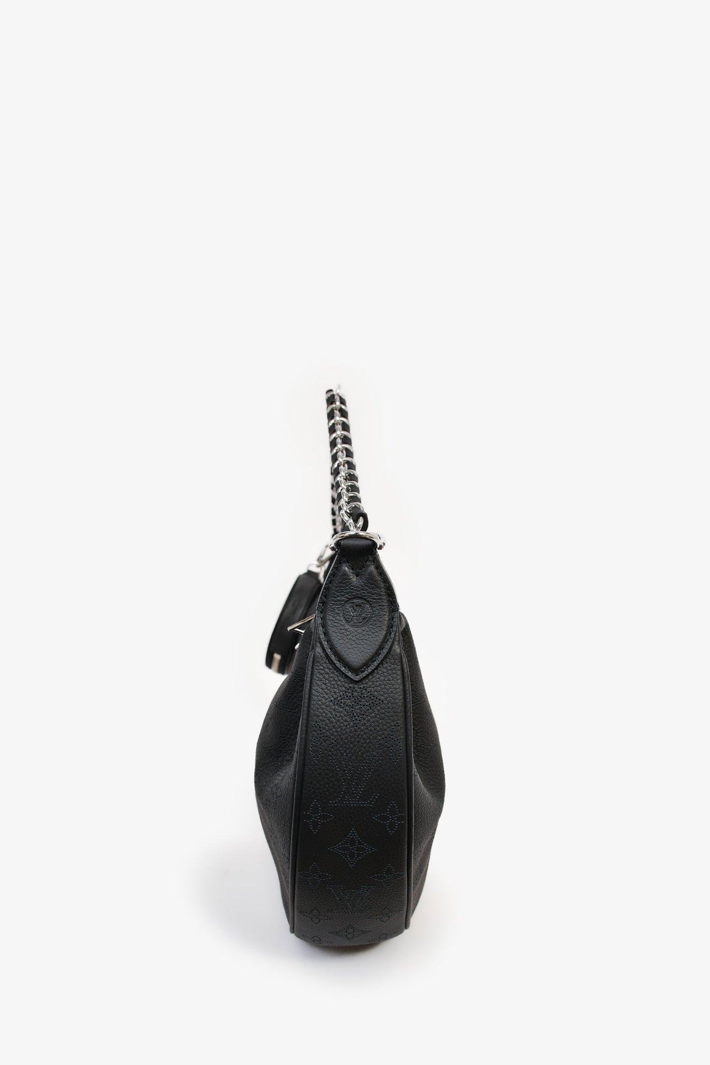 Louis Vuitton Black Mahina Leather Monogram 'Baia' Chain Shoulder Bag with Strap + Coin Pouch