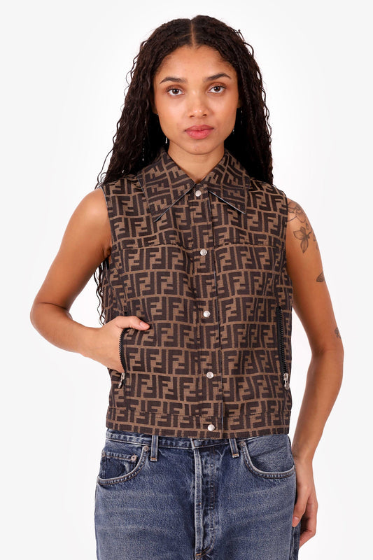 Fendi Brown/Blue FF Zucca Reversible Vest Size 34