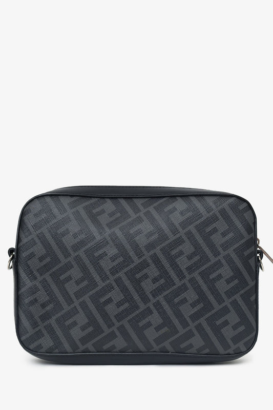 Fendi Black Vitello Liberty Leather Grey FF Canvas Diagonal Camera Case