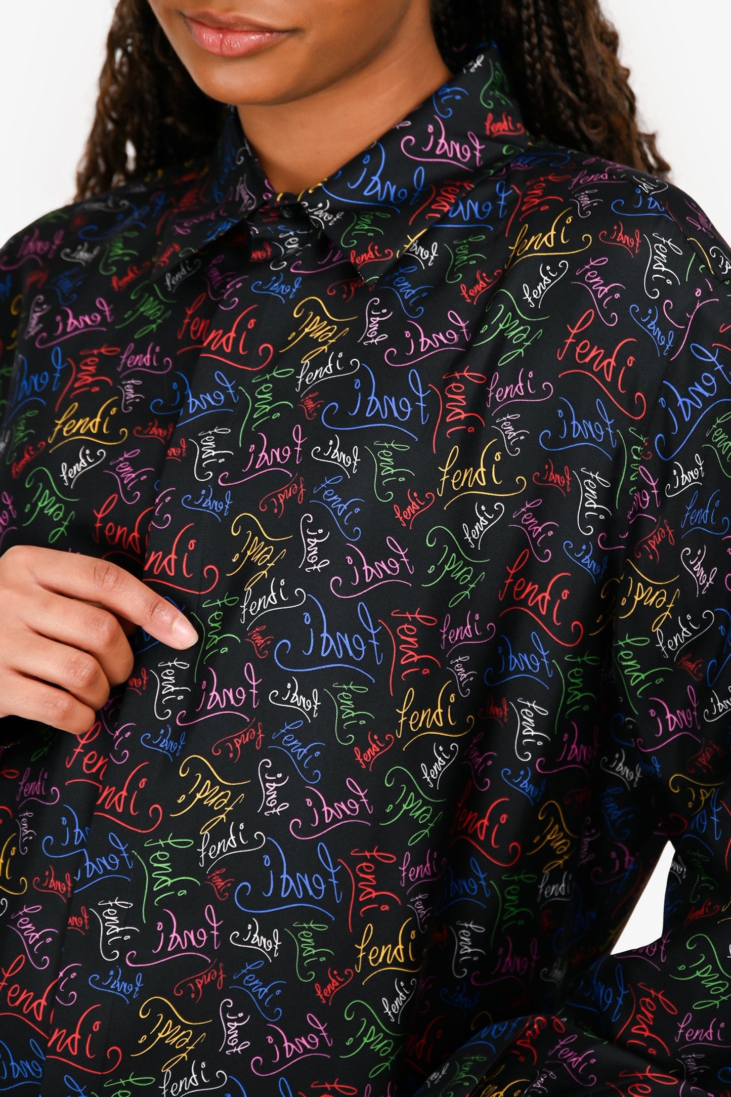 Fendi Black/Multicoloured Logo Silk Button Down Shirt Size 43 Mens