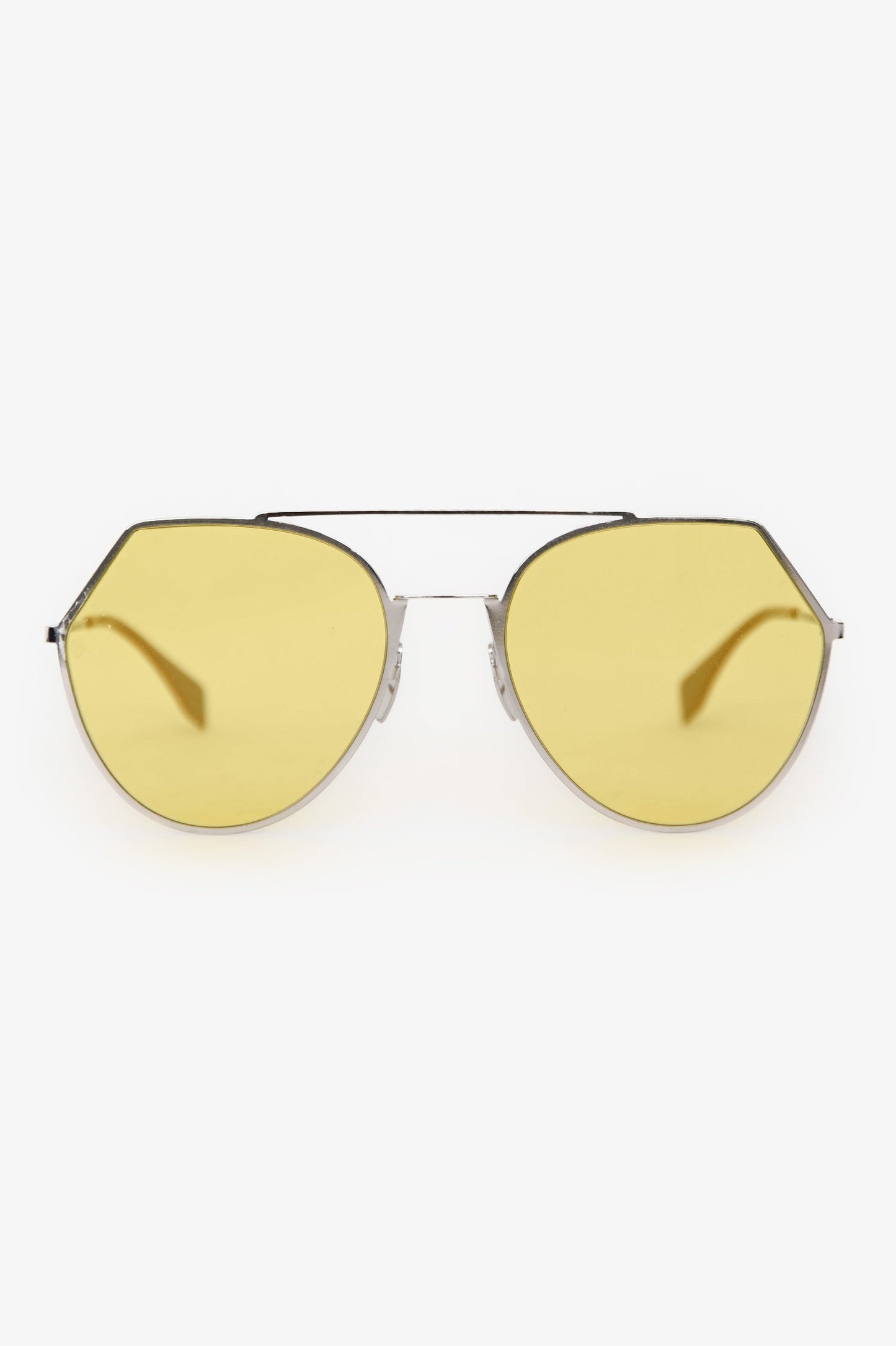 Fendi Silver Tone Metal Yellow Shade Sunglasses