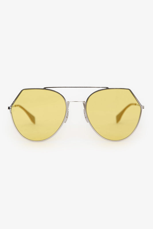 Fendi Silver Tone Metal Yellow Shade Sunglasses
