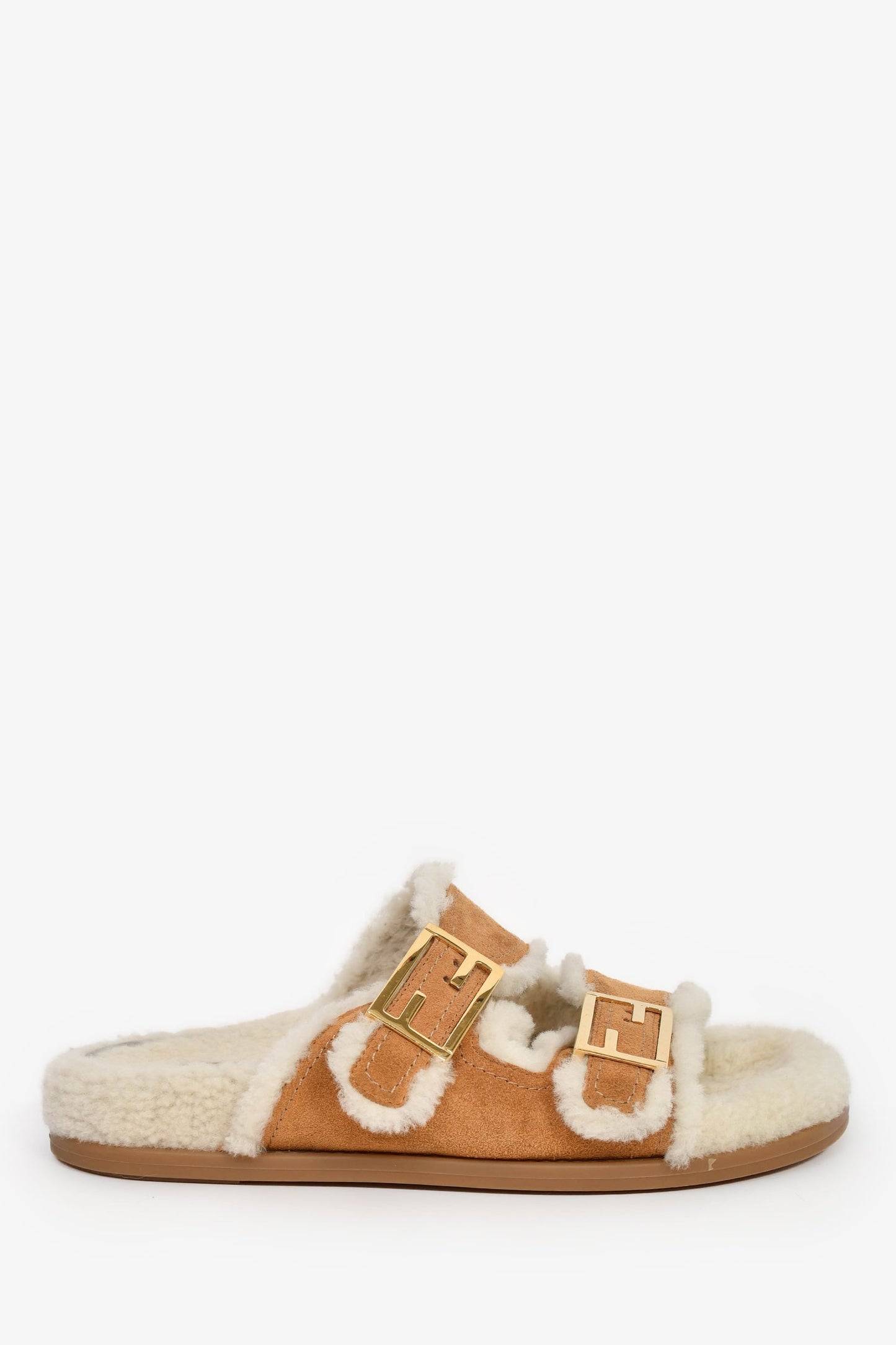 Fendi Brown Suede Shearling Sandals Size 37.5