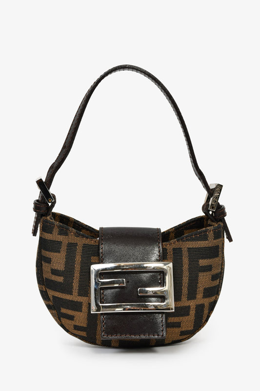 Fendi Brown Zucca Print Canvas Mini Half Moon Baguette Bag