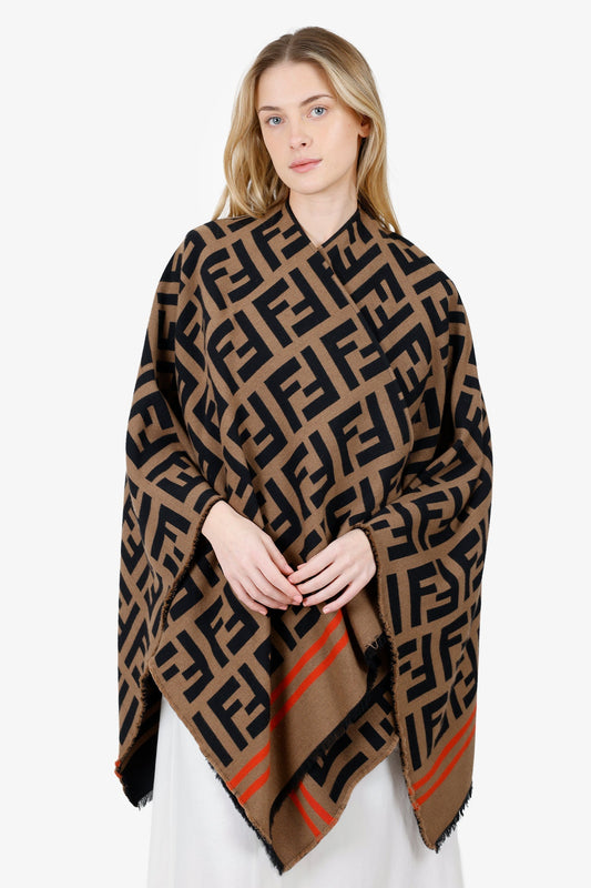 Fendi Brown Zucca Print Mock Neck Poncho