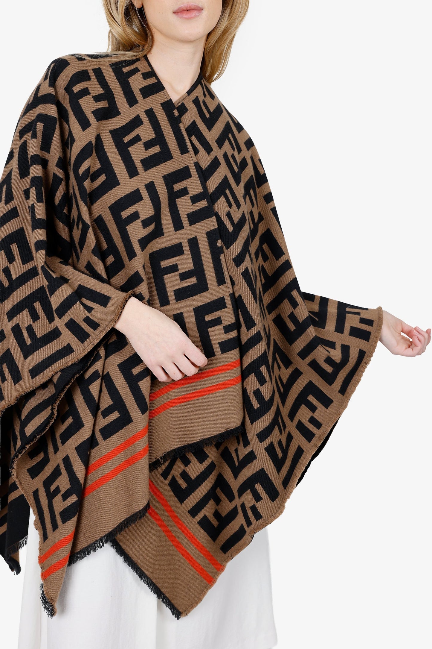 Fendi Brown Zucca Print Mock Neck Poncho