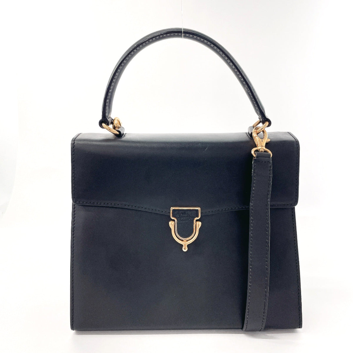 CELINE Handbag leather black Kelly type Women