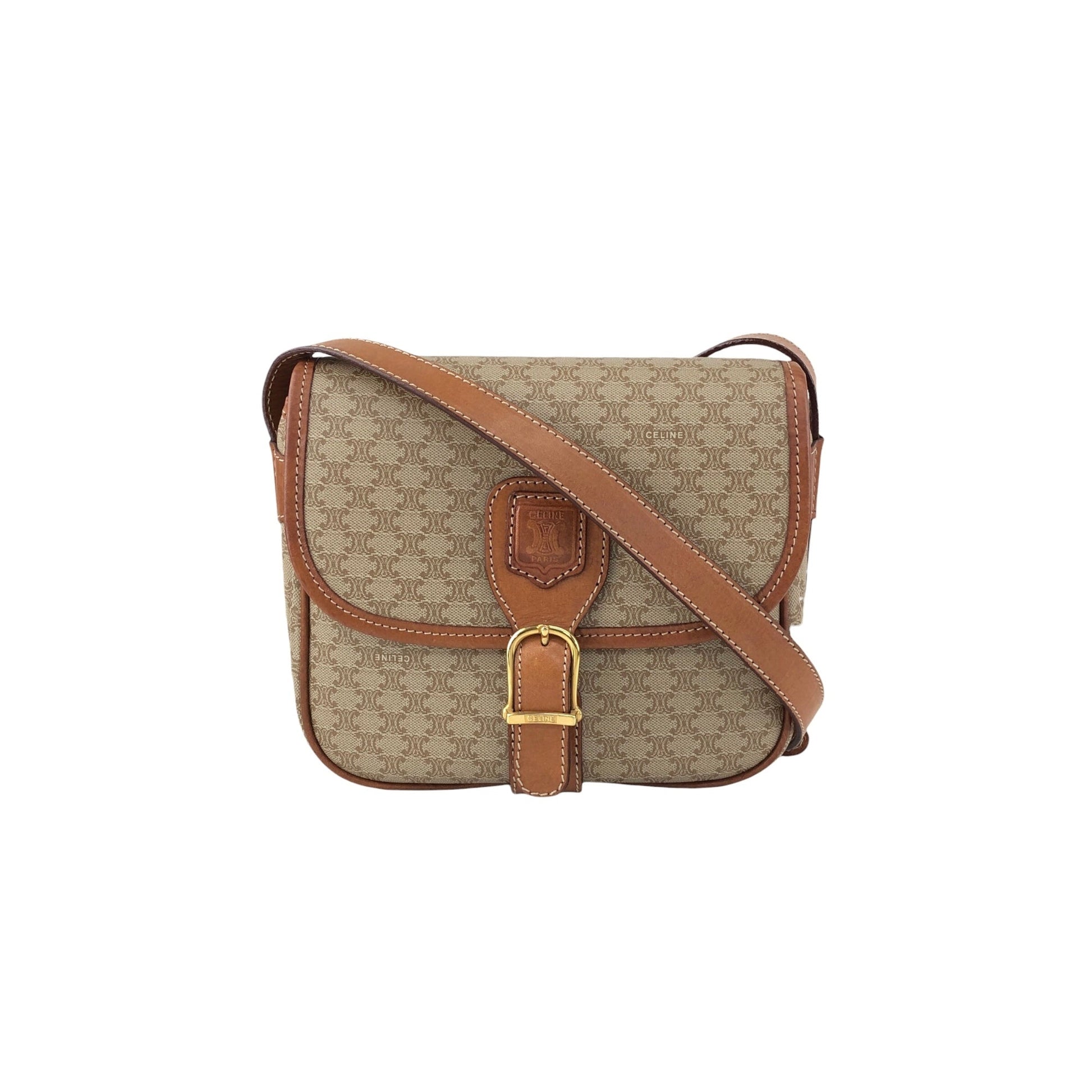 CELINE Macadam Front Buckle Shoulder bag Beige nnbcwv