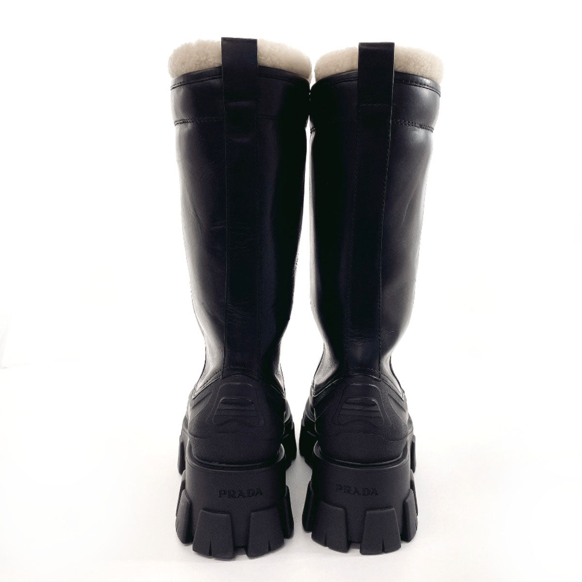 PRADA boots 1W380M Leather, Mouton black Monolith shearling boots 36