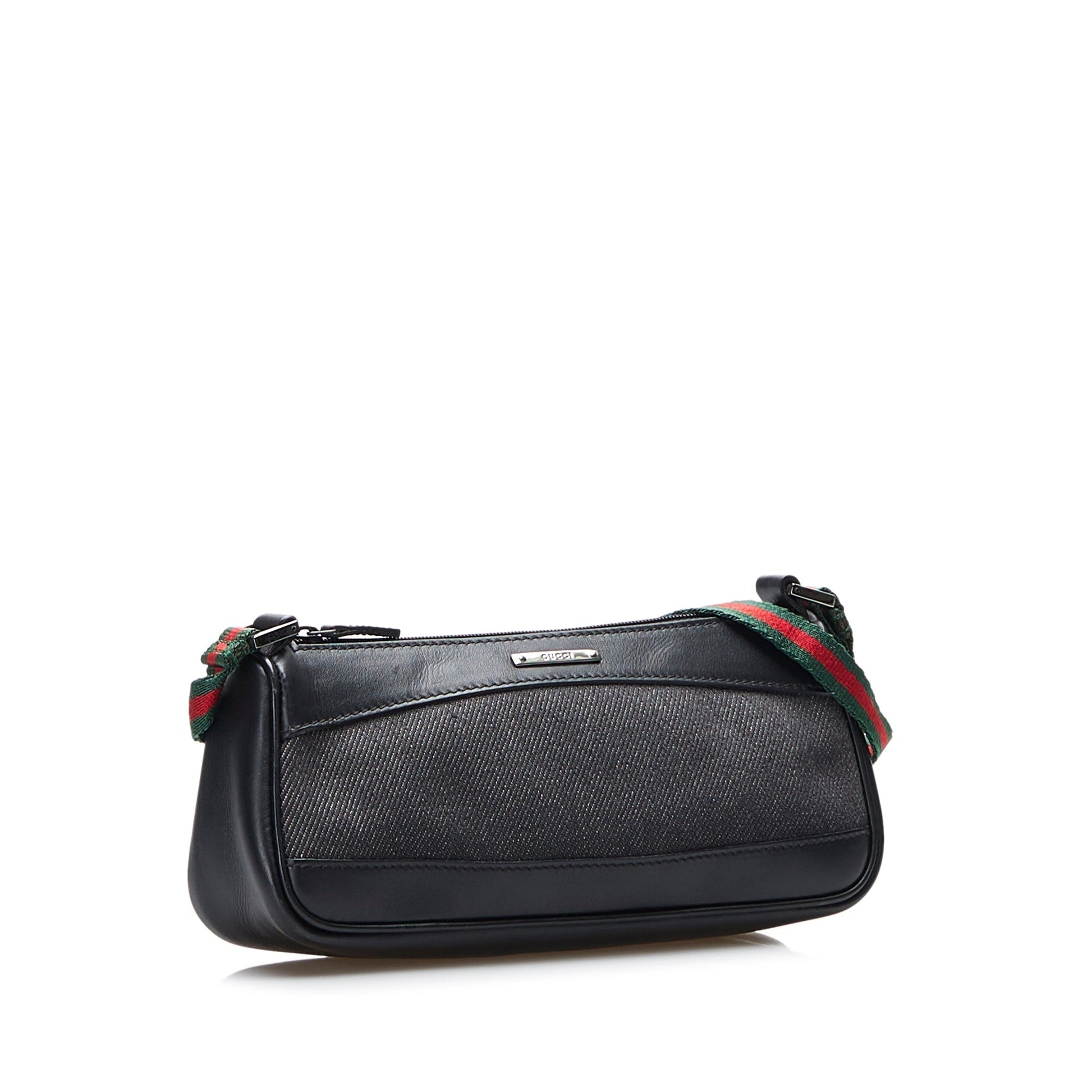 Gucci Web Black Leather Canvas Handbag
