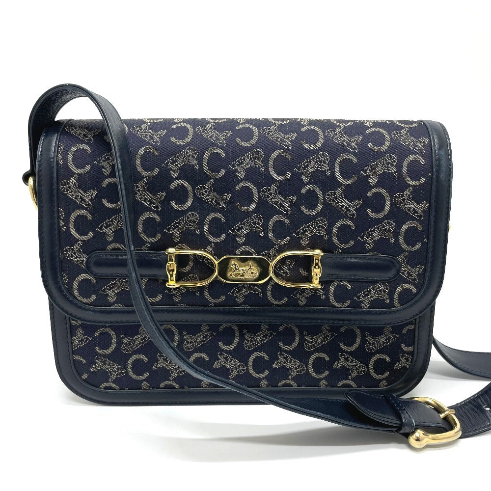 CELINE Shoulder Bag Canvas / leather Navy Macadam Carriage Metal Shoulder Bag Women Secondhand