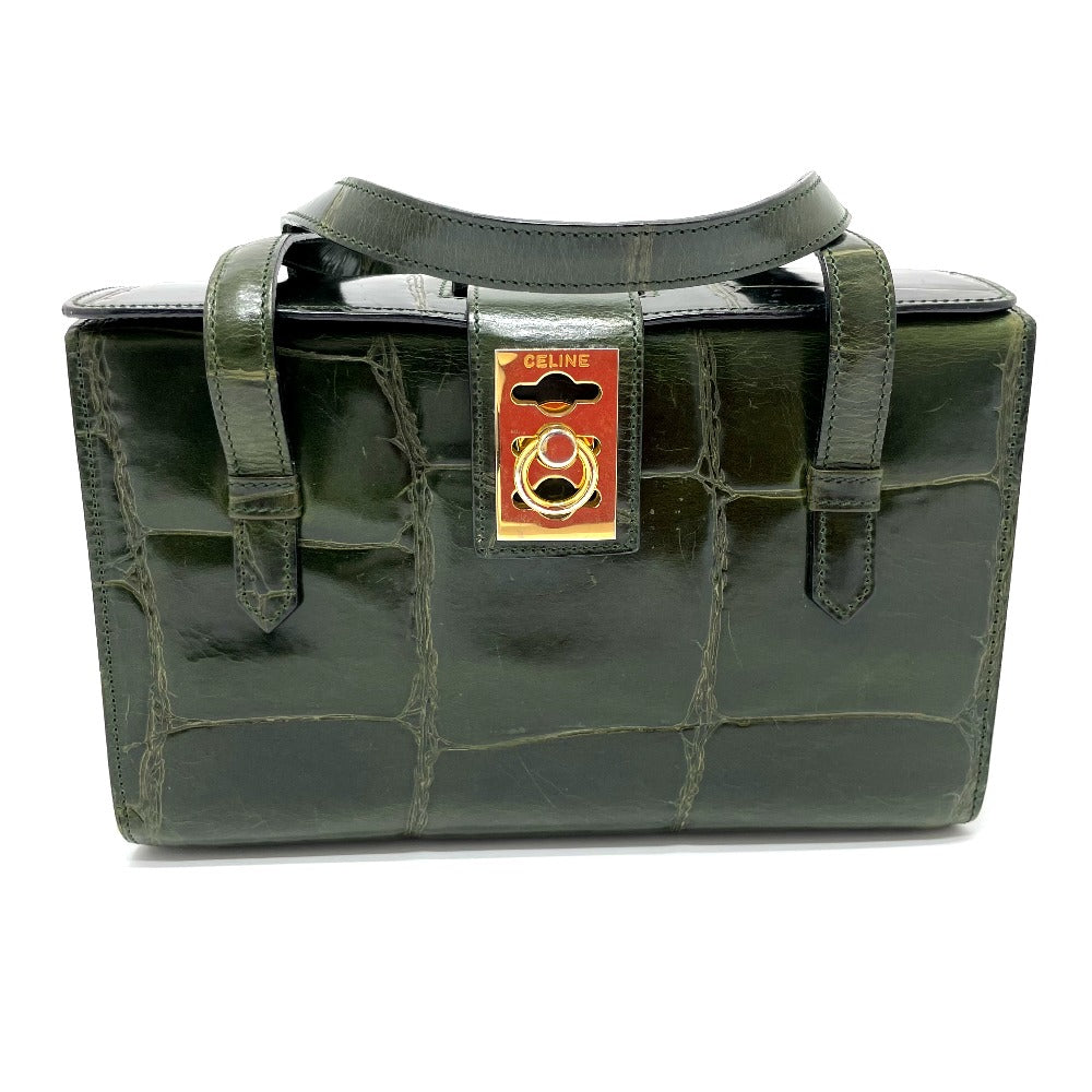 CELINE Handbag leather green Croco embossed Handbag Women