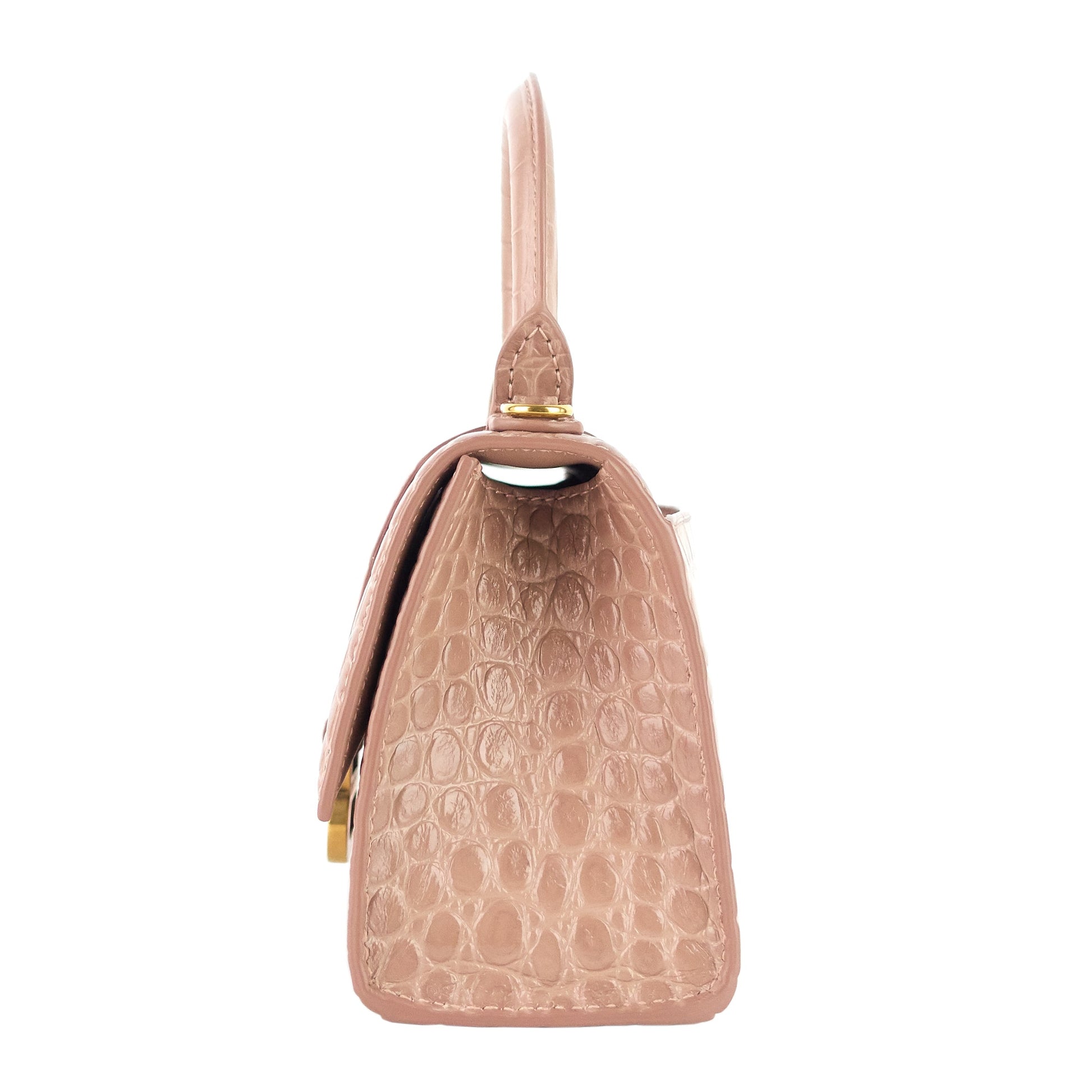 Balenciaga Hourglass XS Croc Embossed Leather Top Handle Bag