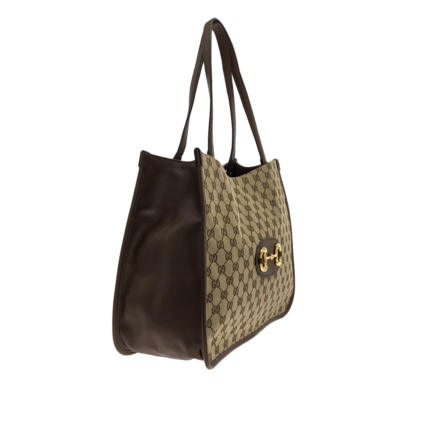 Gucci Horsebit Brown Leather Canvas Tote Style 2
