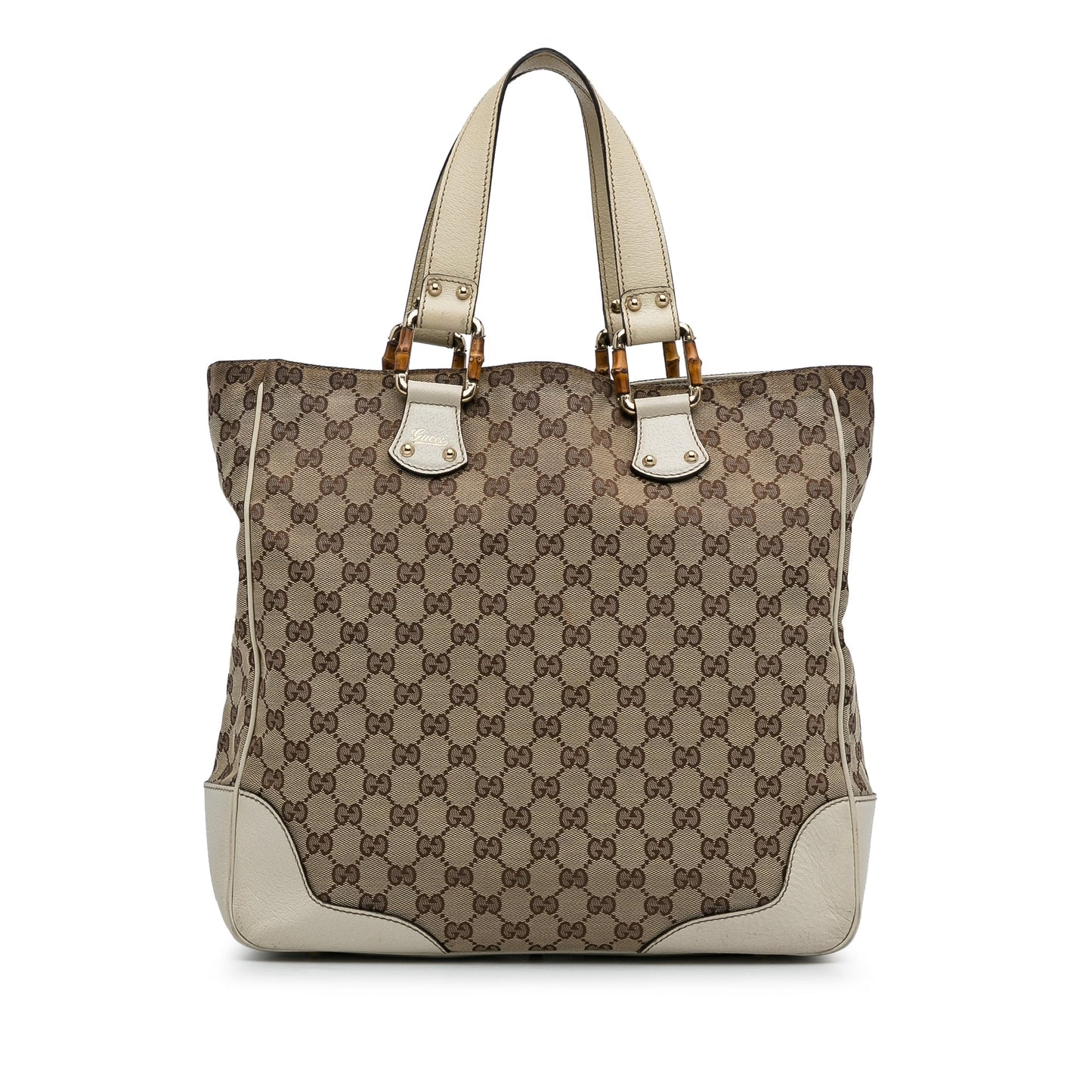 Gucci Bamboo Brown Leather Canvas Tote