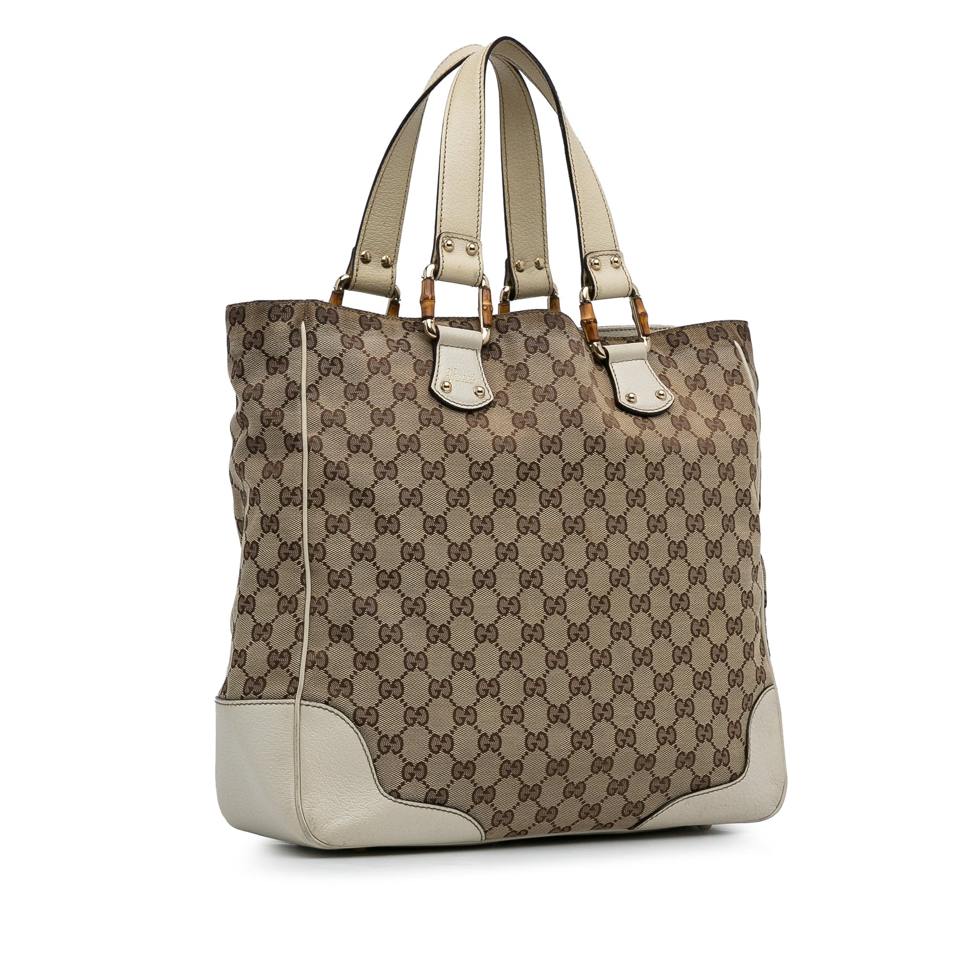 Gucci Bamboo Brown Leather Canvas Tote