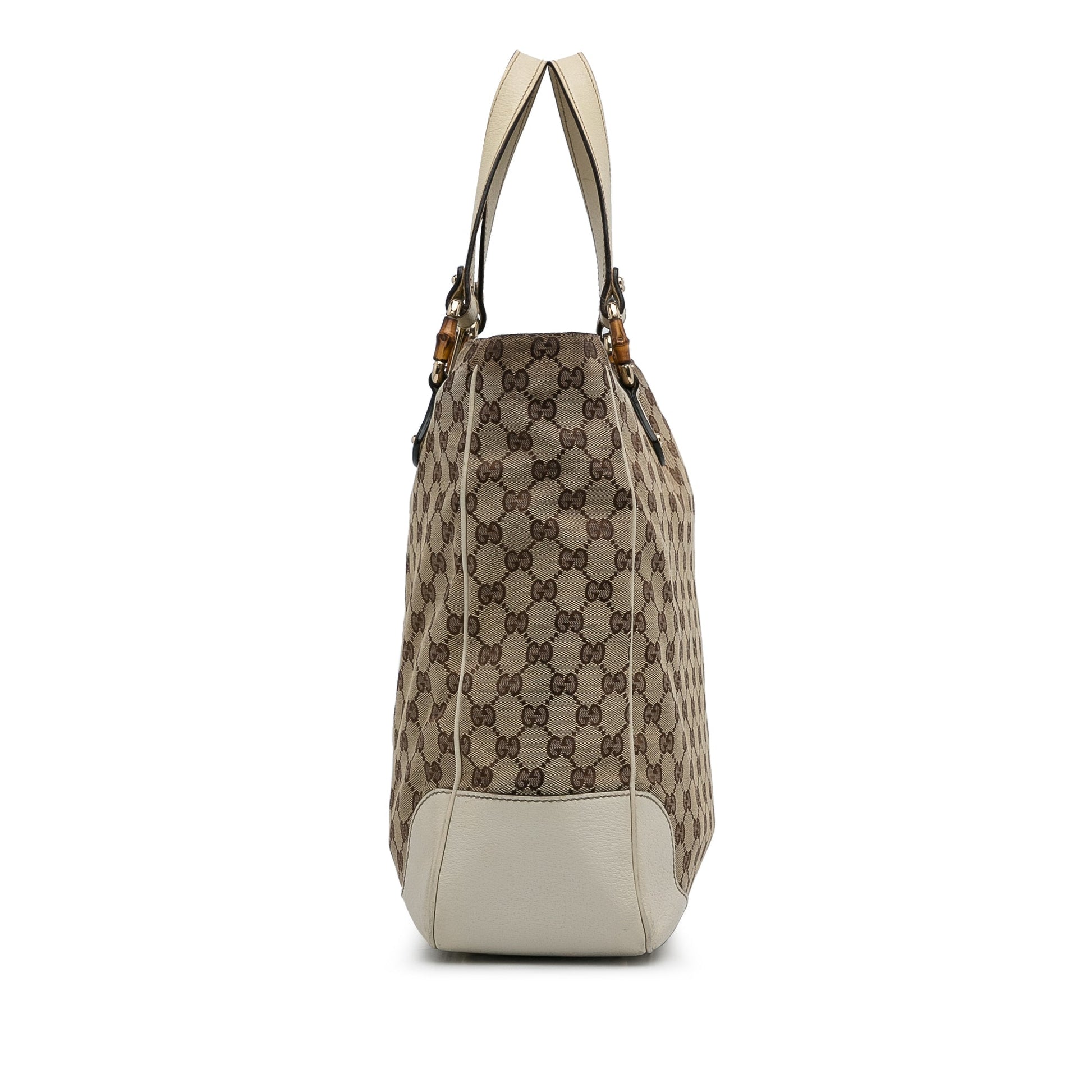 Gucci Bamboo Brown Leather Canvas Tote