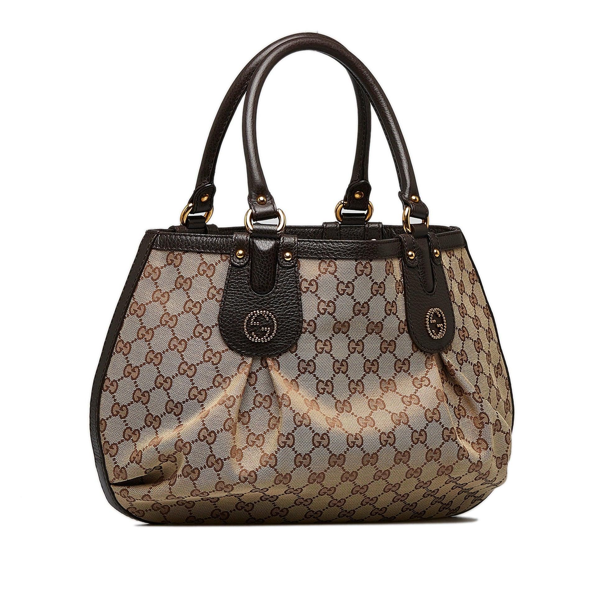 Gucci Brown Leather Canvas Tote Style 31