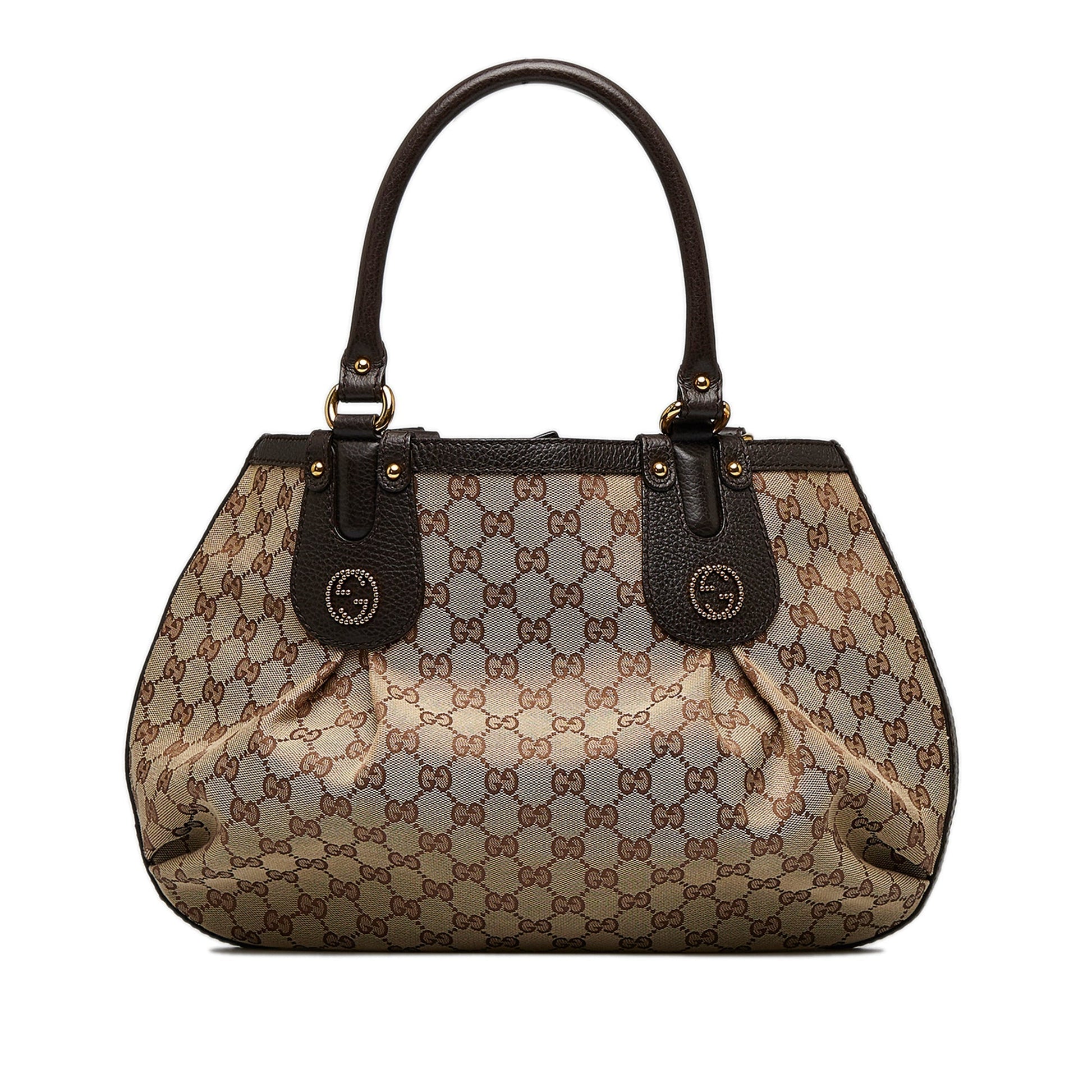 Gucci Brown Leather Canvas Tote Style 31