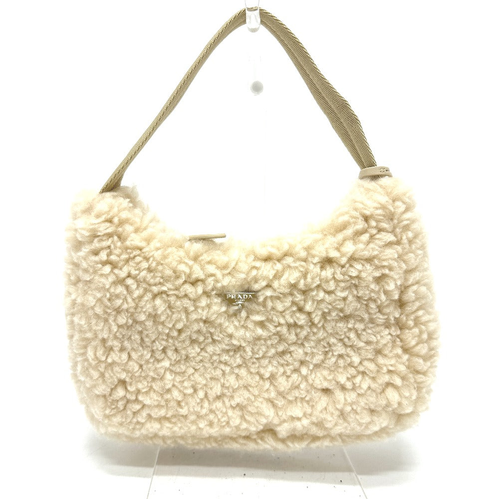 PRADA Handbag Sheep fur beige Triangle logo