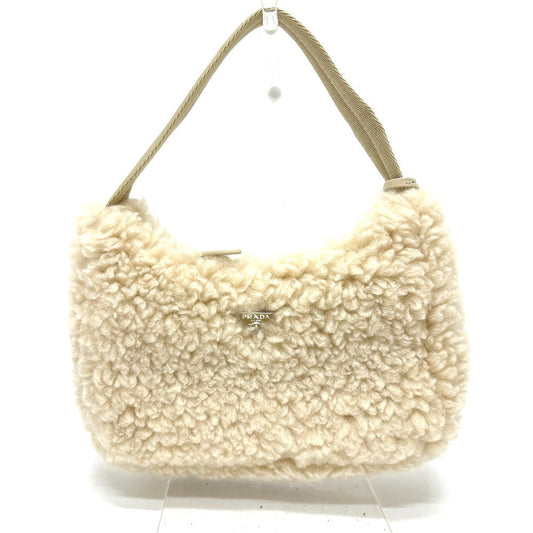 PRADA Handbag Sheep fur beige Triangle logo