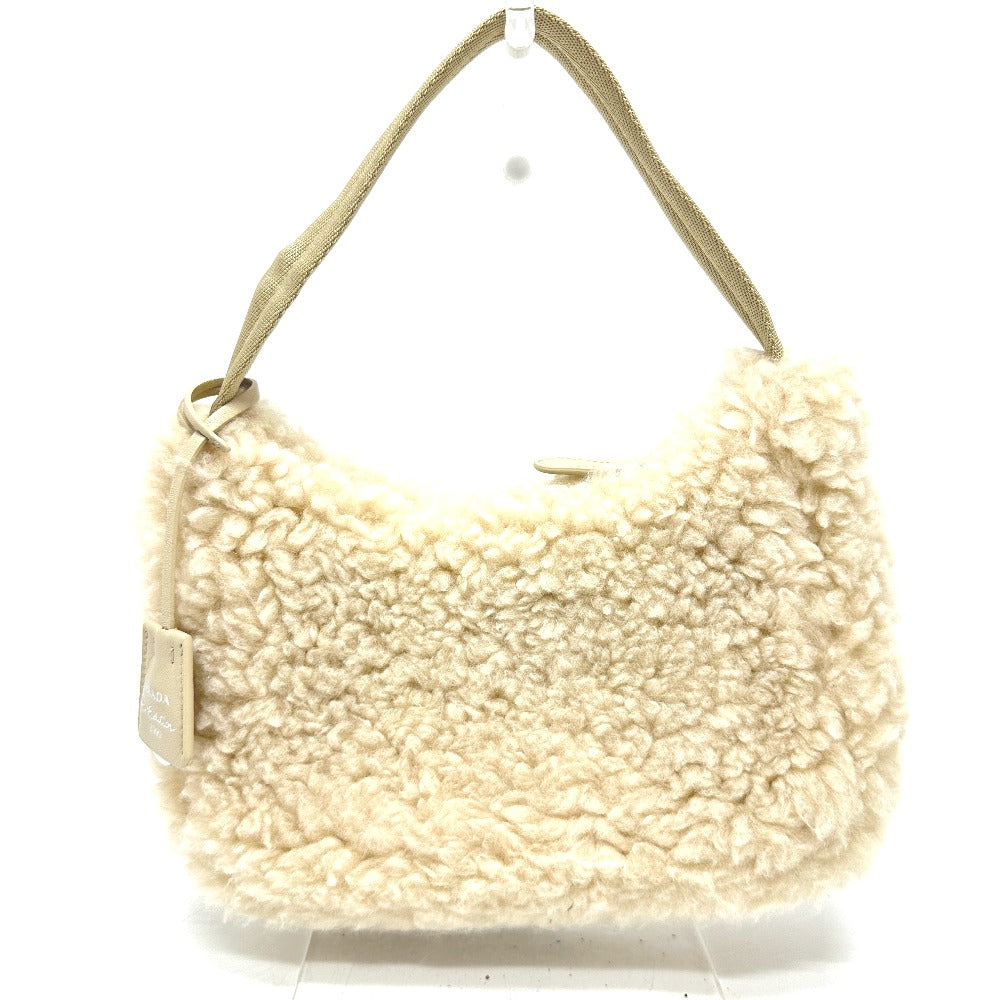 PRADA Handbag Sheep fur beige Triangle logo