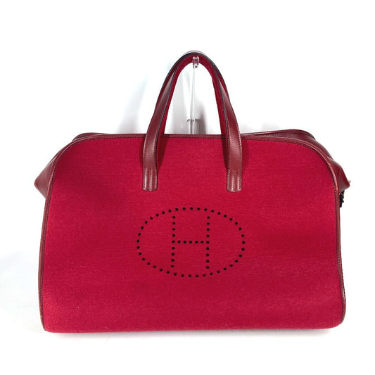 HERMES Boston Duffel bag Felt, Leather Red H punching logo Hood
