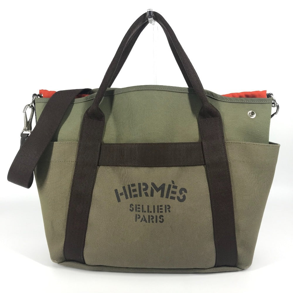 HERMES Tote Bag Leather / canvas khaki With bag-in-bag Sucked Pansage Groom Women