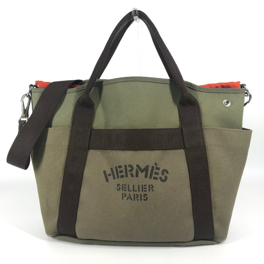 HERMES Tote Bag Leather / canvas khaki With bag-in-bag Sucked Pansage Groom Women