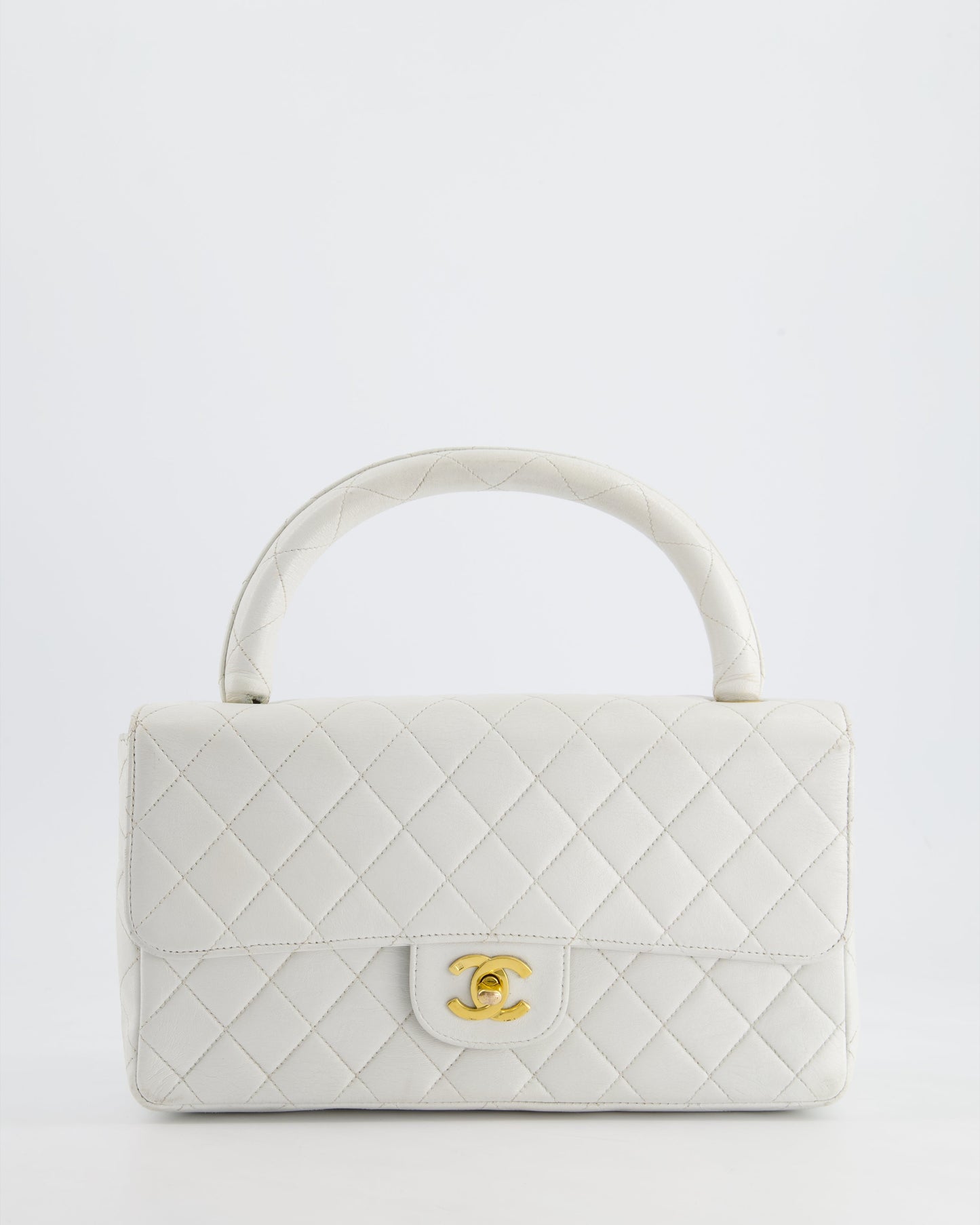 Chanel White Matelasse Leather Top Handle Bag with 24K Gold Hardware