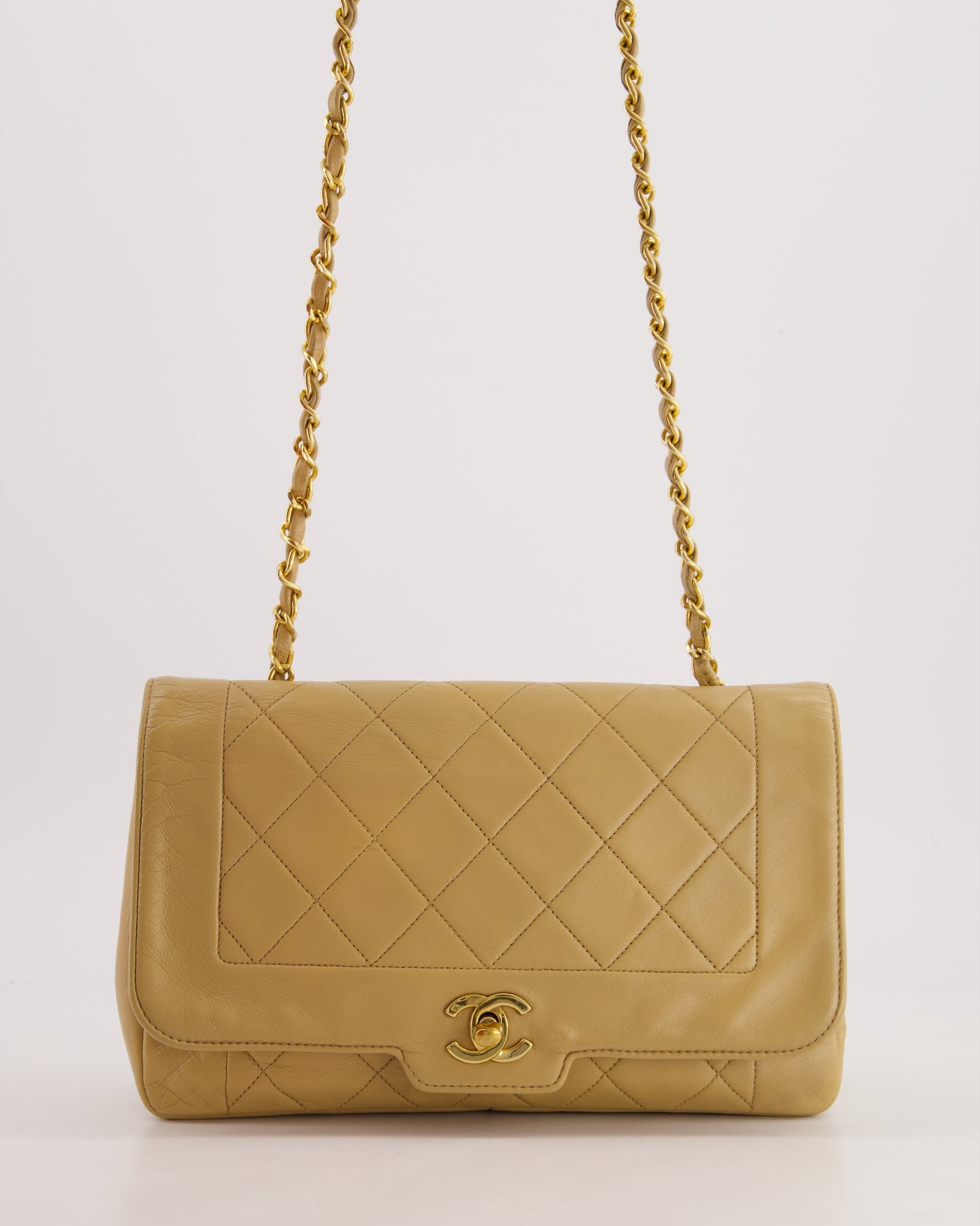 Chanel Beige Diana Flap Bag in Lambskin Leather with 24K Gold Hardware