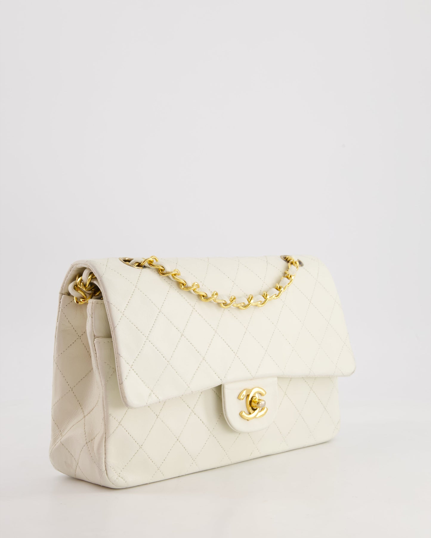 *FIRE PRICE* Chanel White Medium Classic Double Flap Bag in Lambskin Leather with 24K Gold Hardware