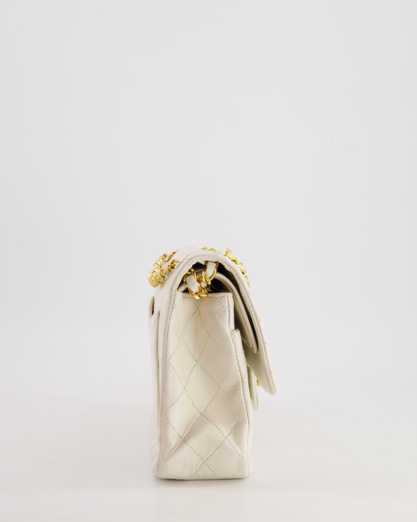 *FIRE PRICE* Chanel White Medium Classic Double Flap Bag in Lambskin Leather with 24K Gold Hardware
