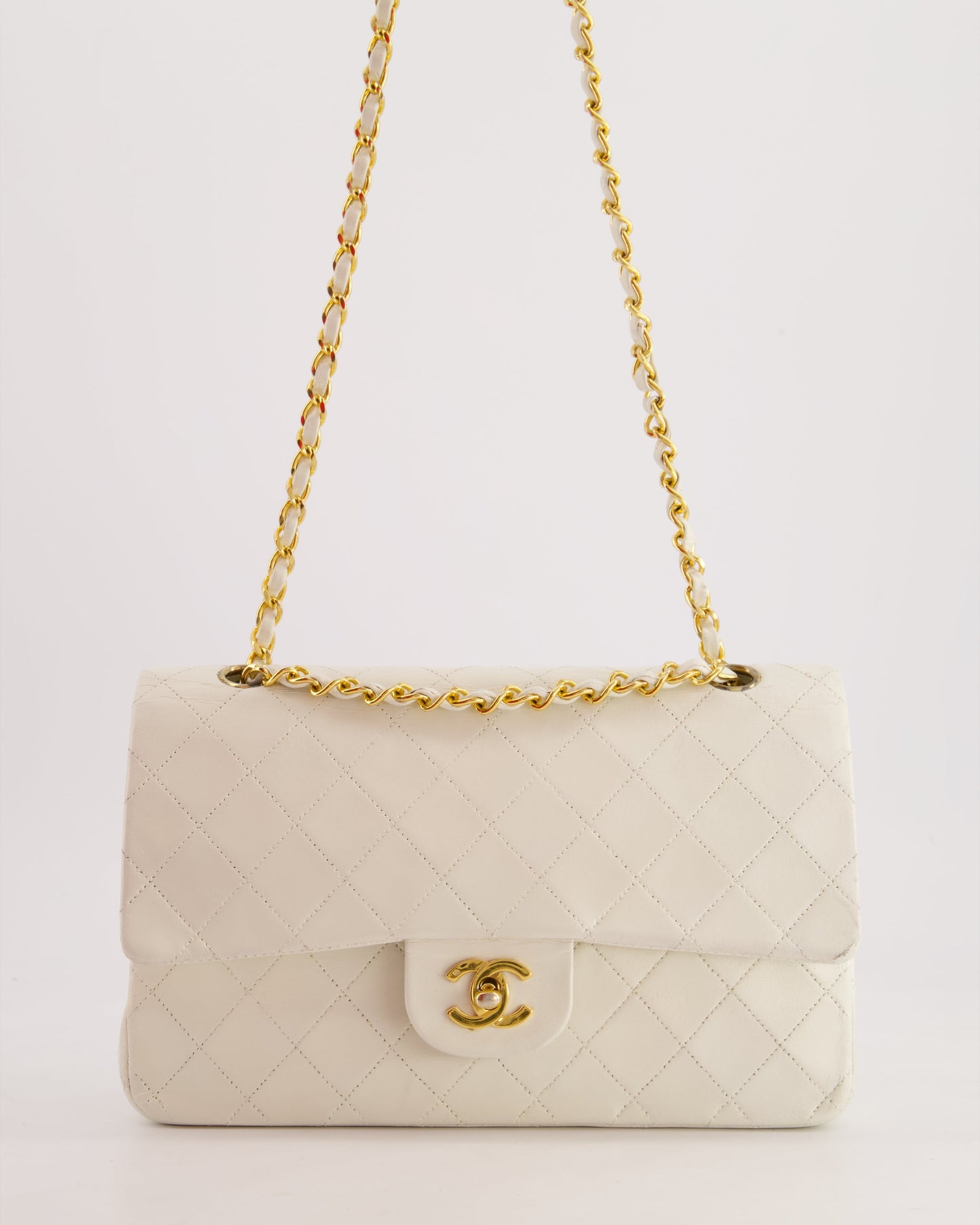 *FIRE PRICE* Chanel White Medium Classic Double Flap Bag in Lambskin Leather with 24K Gold Hardware