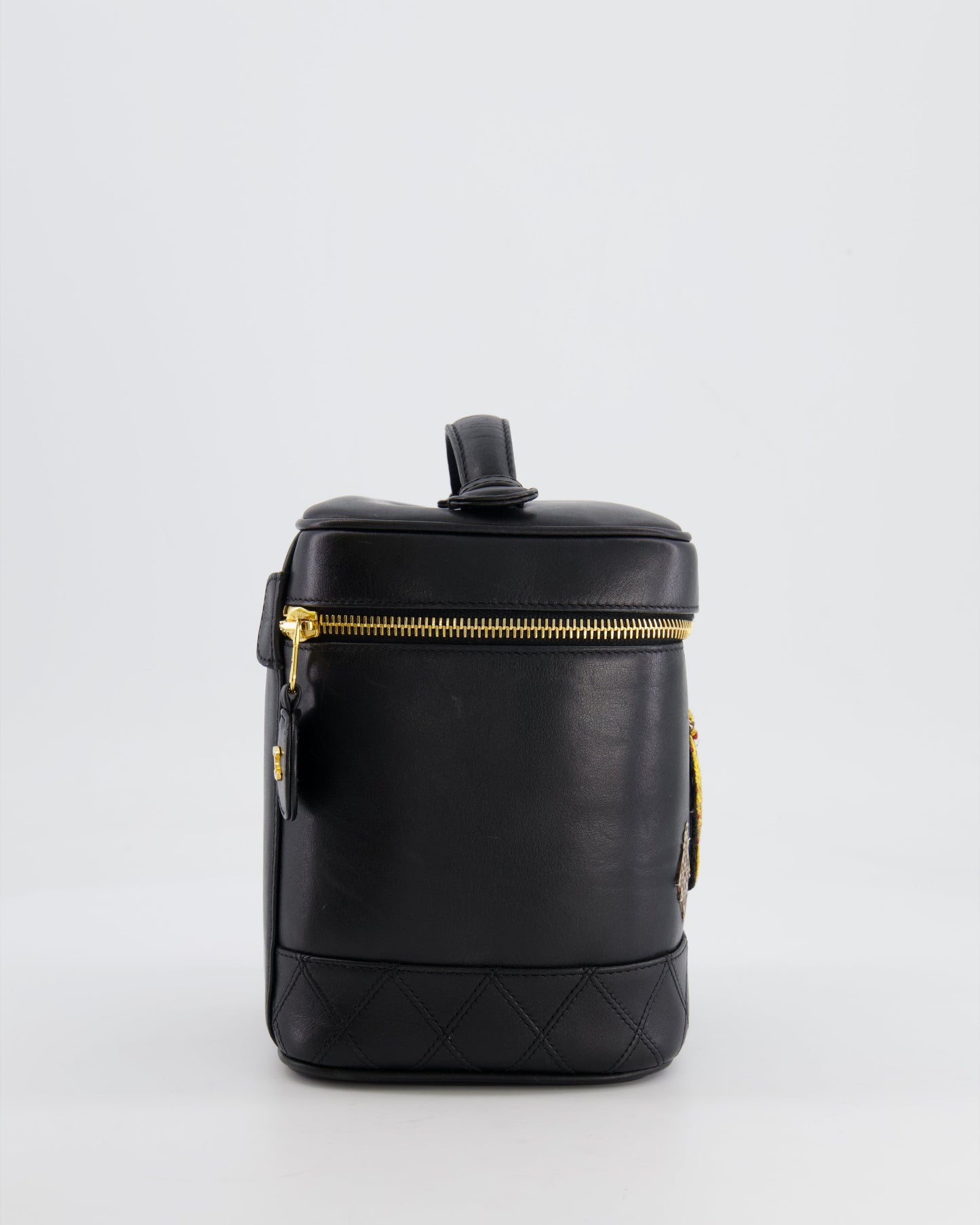 Chanel Black Lambskin Leather Embroidered Vanity Bag with 24K Gold Hardware